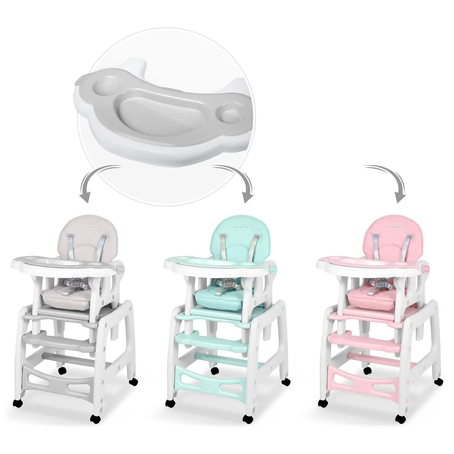 Sinco Ricokids maitinimo kėdutės padėklas - pilkas - nuotrauka 1