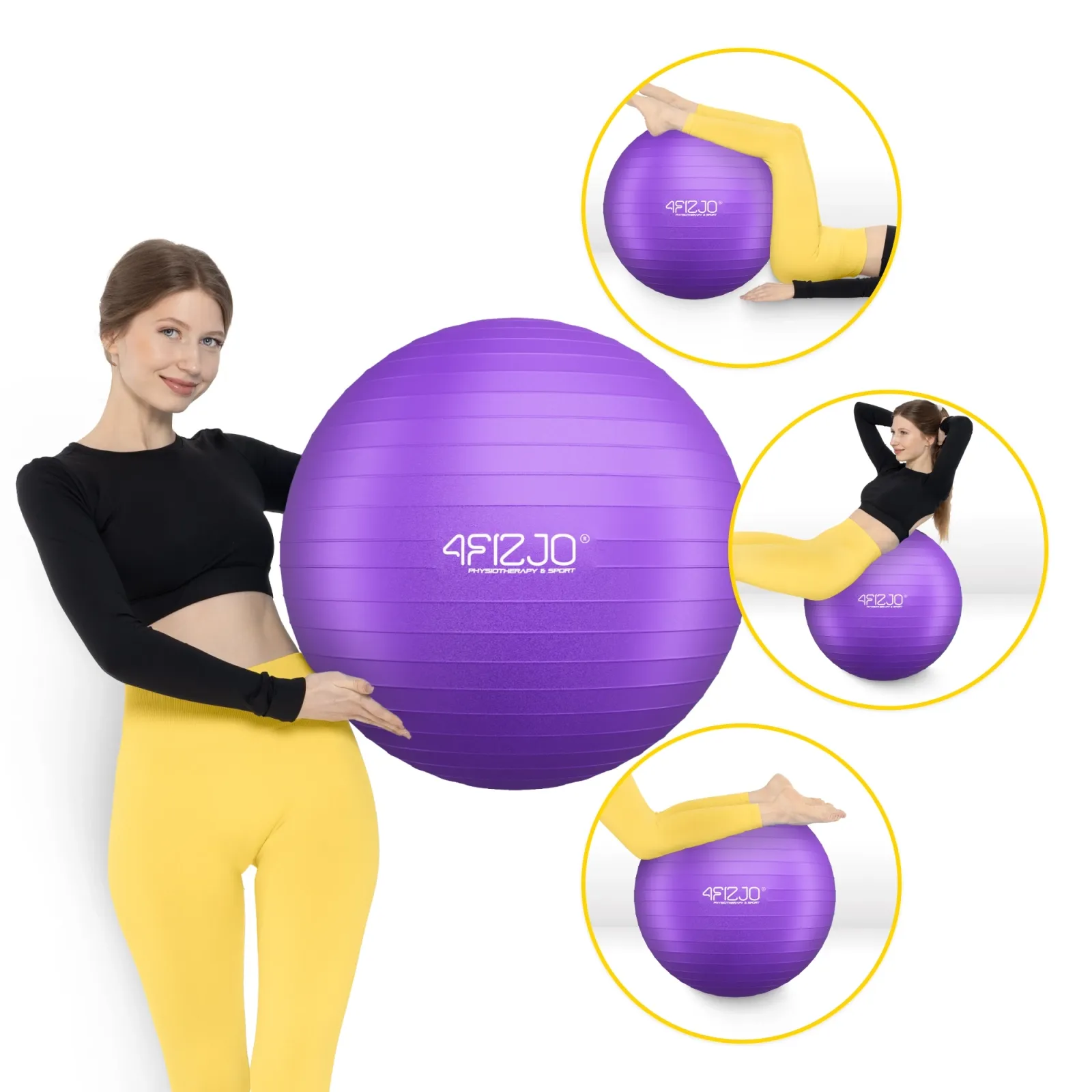 Pripučiamas gimnastikos kamuolys 75 cm violetinis
