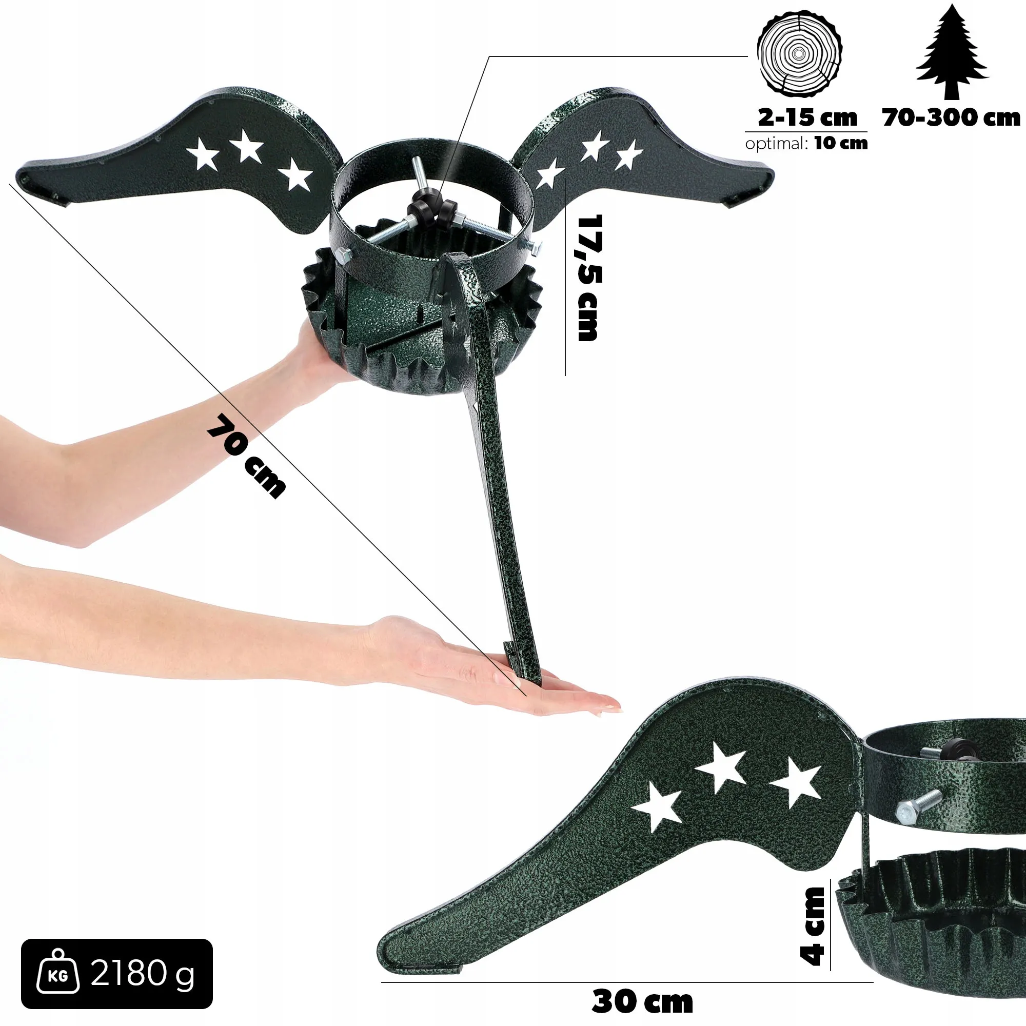 Kalėdų eglutės stovas iš plieno, 70 cm, žalias