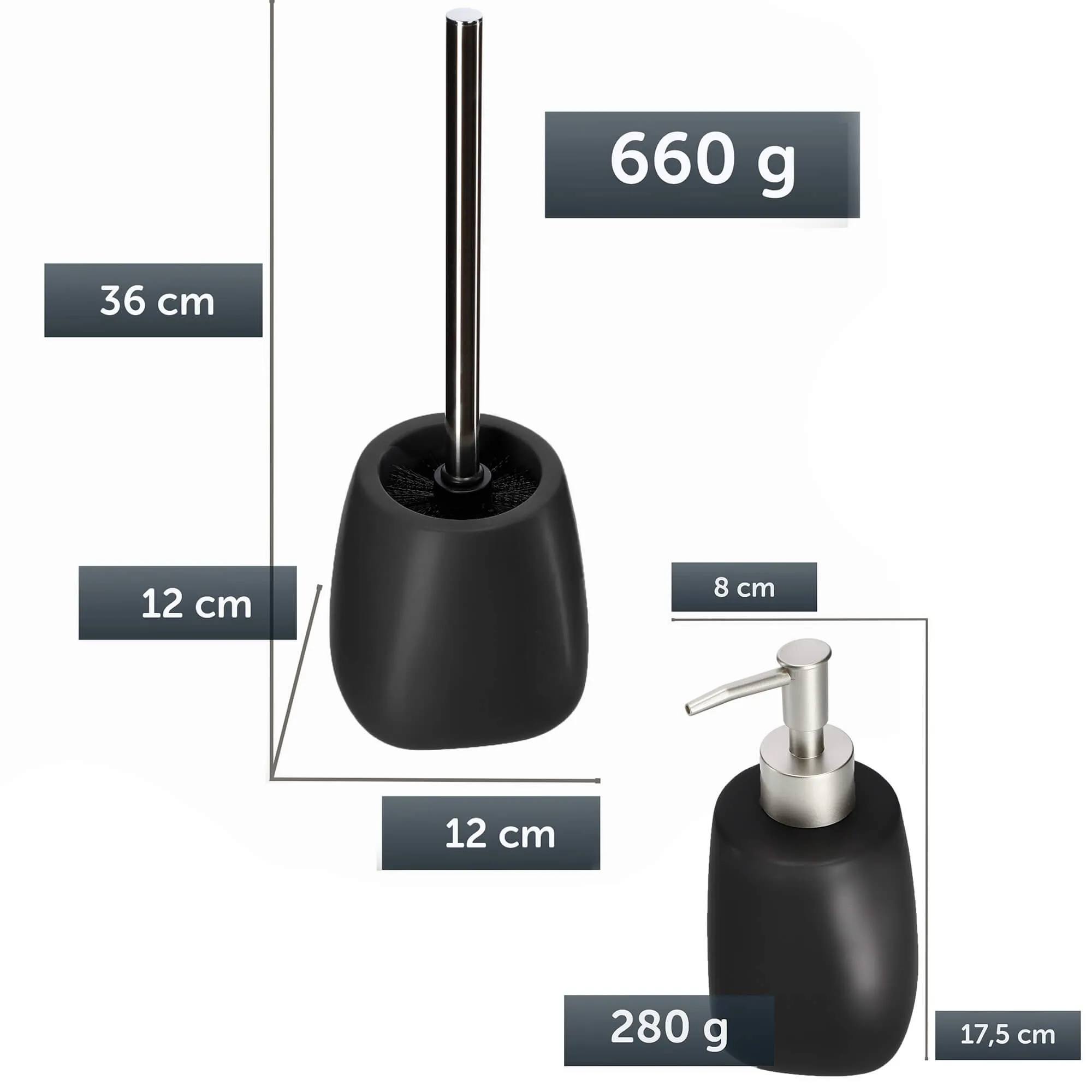 Muilo dozatorius + tualetinio šepečio rinkinys, juodas