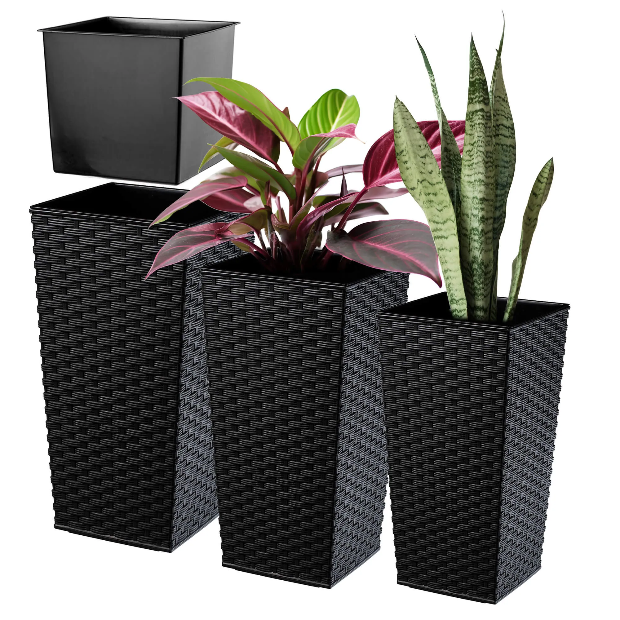 Pesaro rotango gėlių vazonai su įdėklu 30 cm + 35 cm + 40 cm