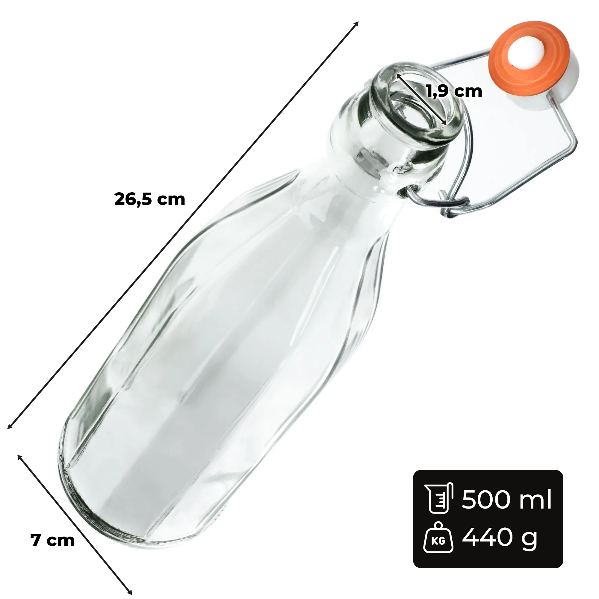 Plyšto stiklo butelis su kamščiu, 500 ml, 3 vnt.