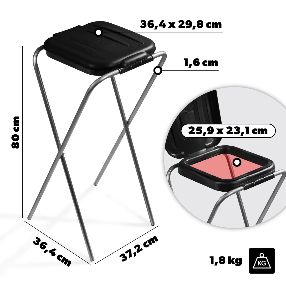 Bakel viengubas juodas atliekų rūšiavimo maišų stovas