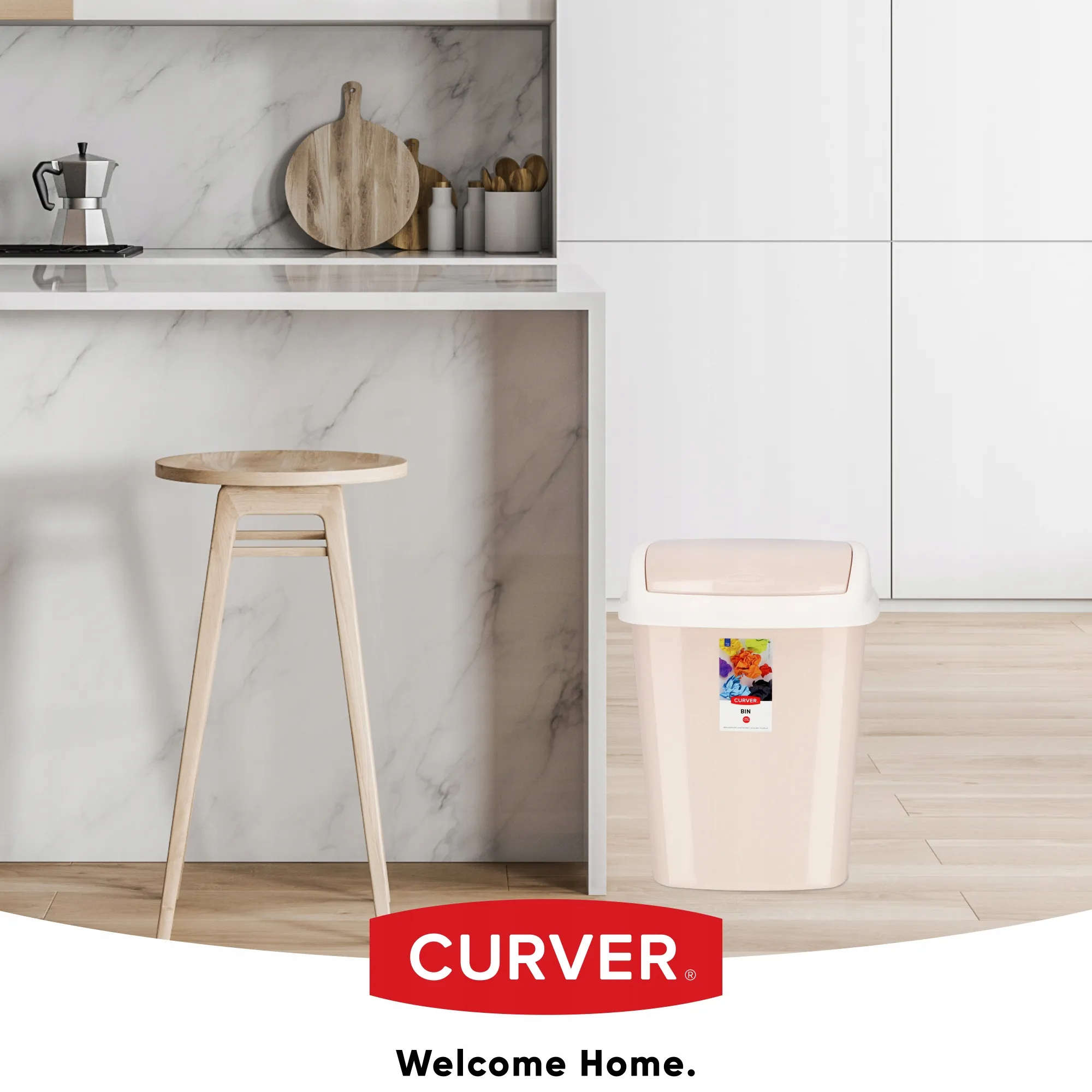 Curver Dominik 25 l pakreipiama šiukšliadėžė, smėlio spalvos