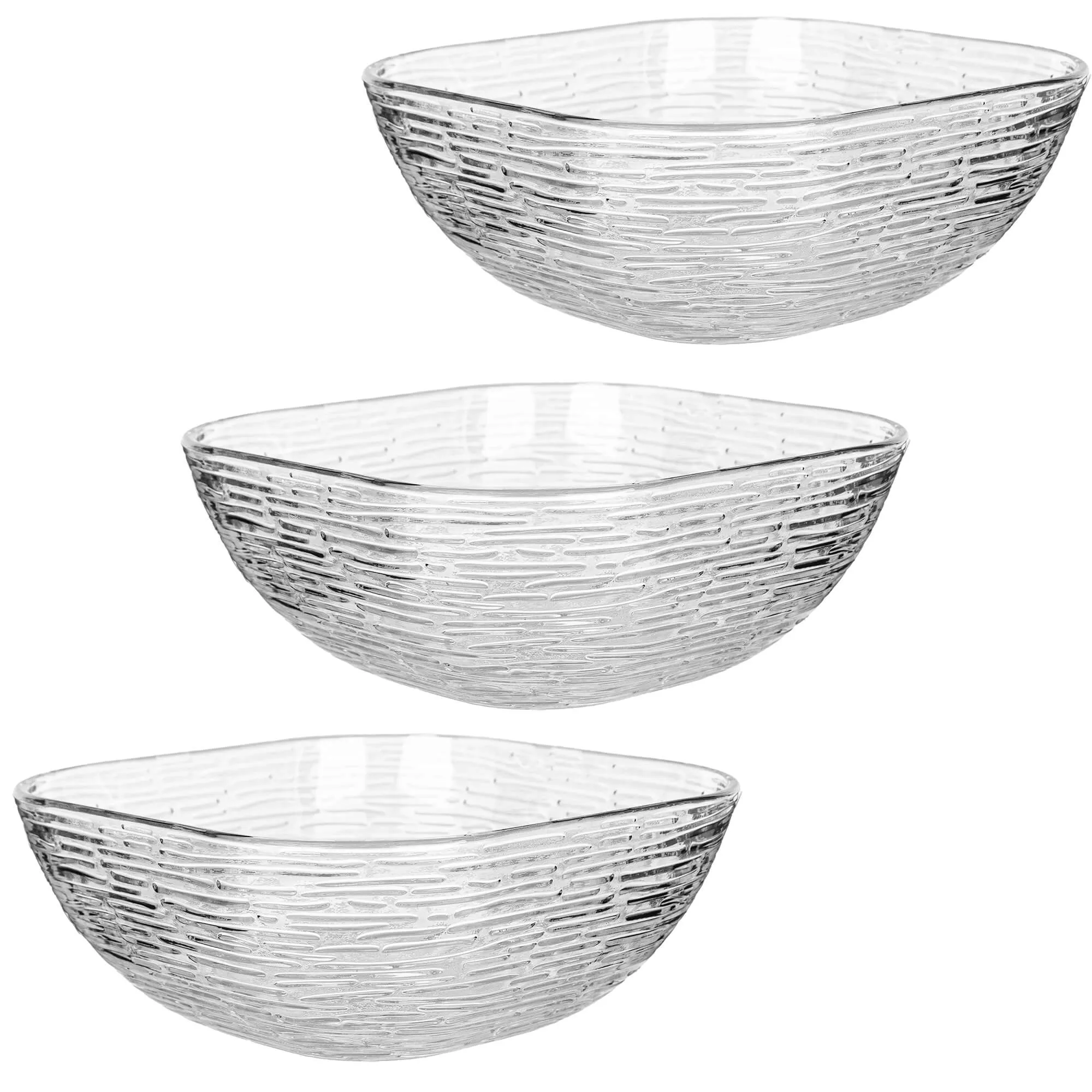 Venosa stikliniai salotų dubenėliai, 20 cm, žievės rašto, 3 vnt.