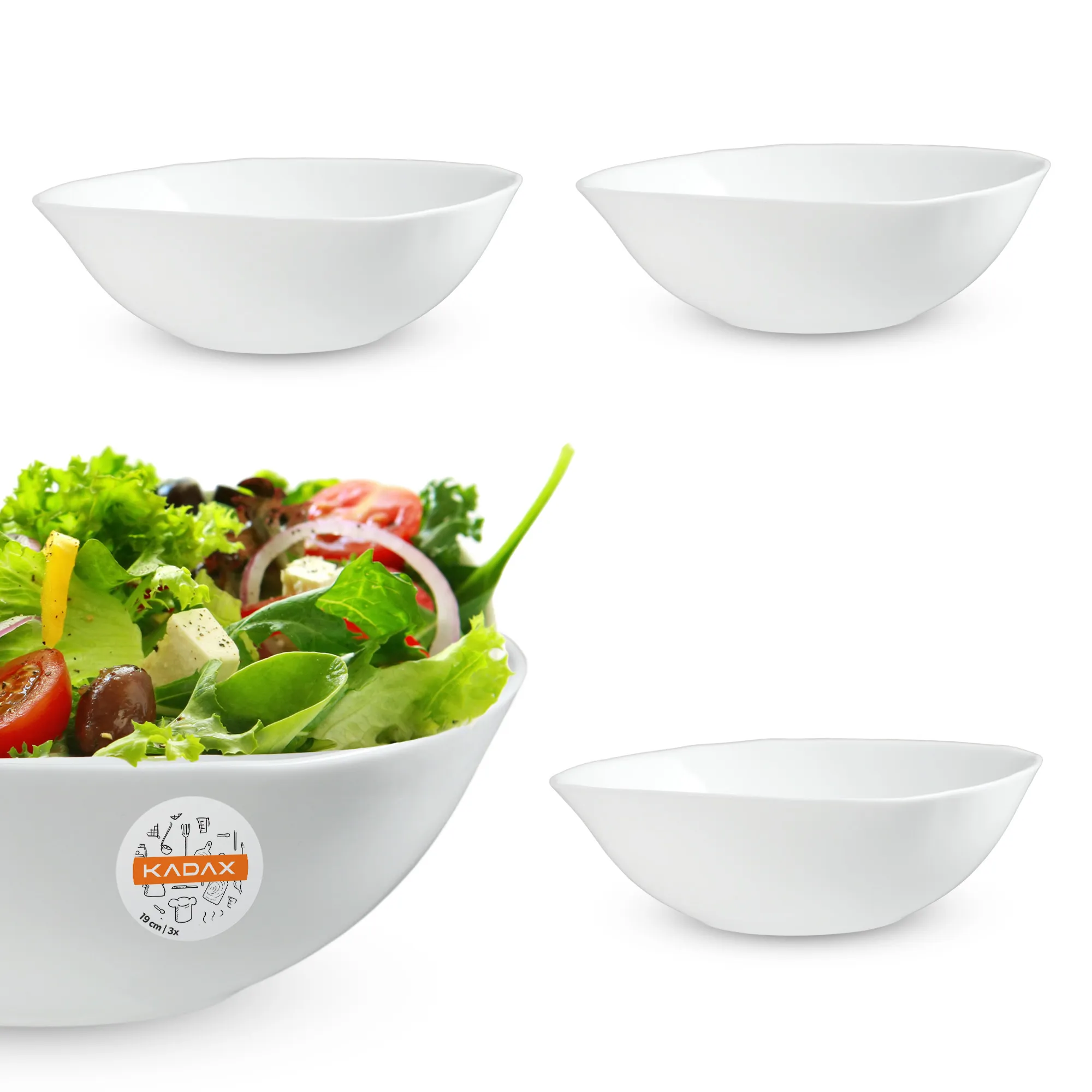 Baltas stiklinis salotų dubenėlis 17 cm, 3 vnt.