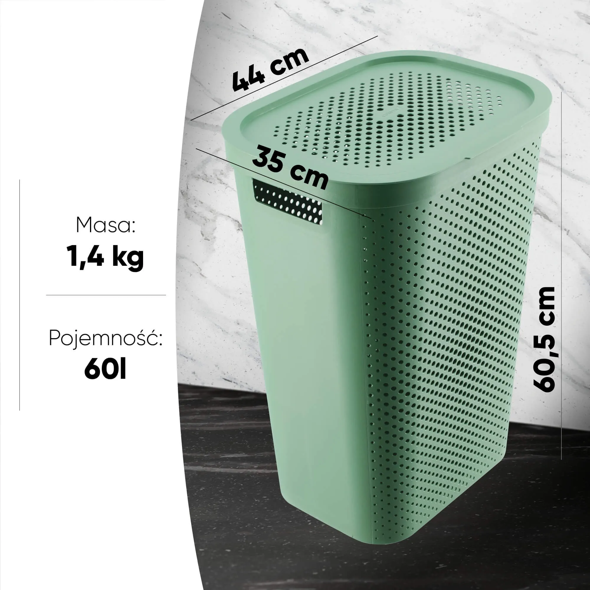 Curver Infinity 60L žalia šiukšliadėžė su dangčiu