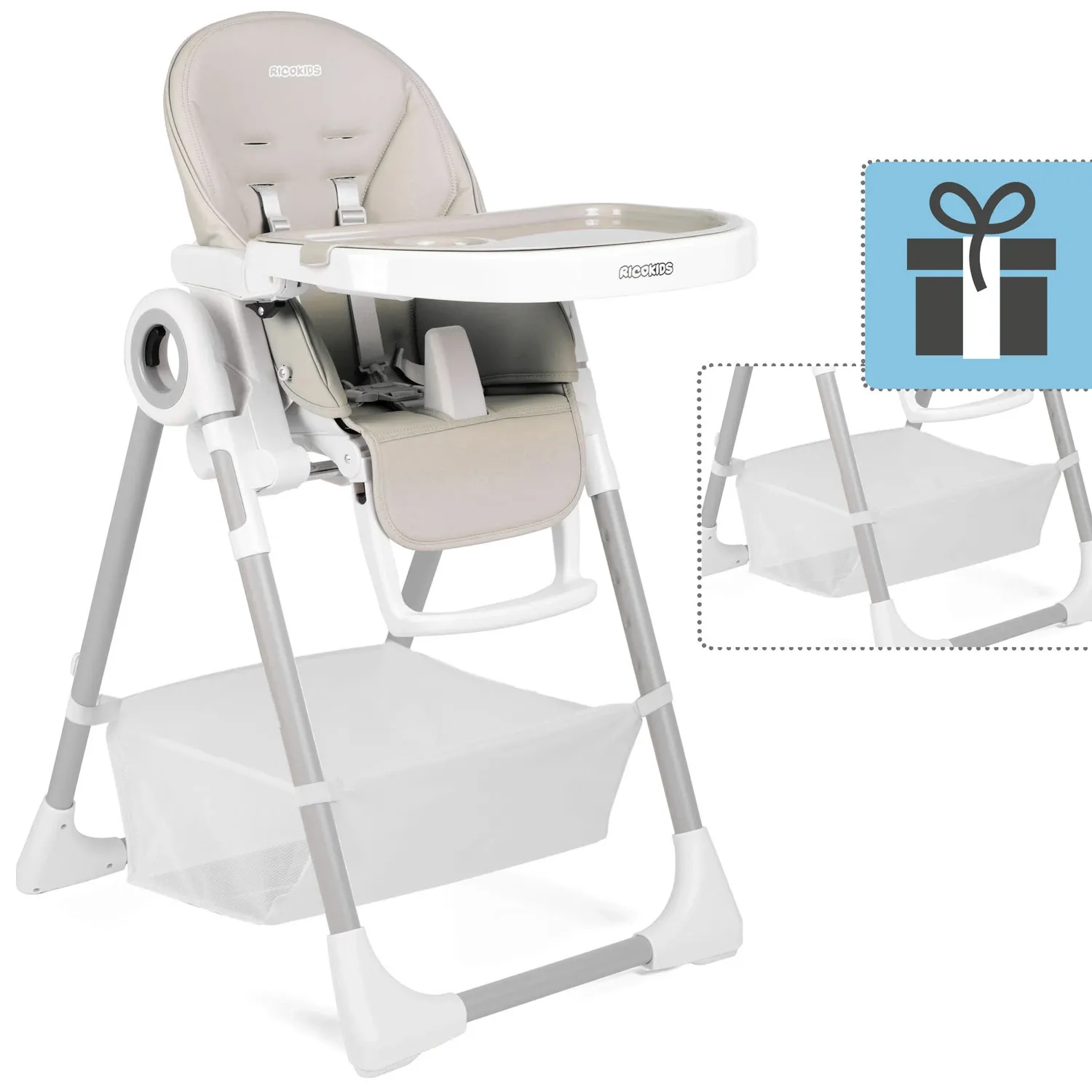 Maitinimo kėdutė su staliuku, Belo šokdynė, pilka + apsauginis lankelis - nuotrauka 1