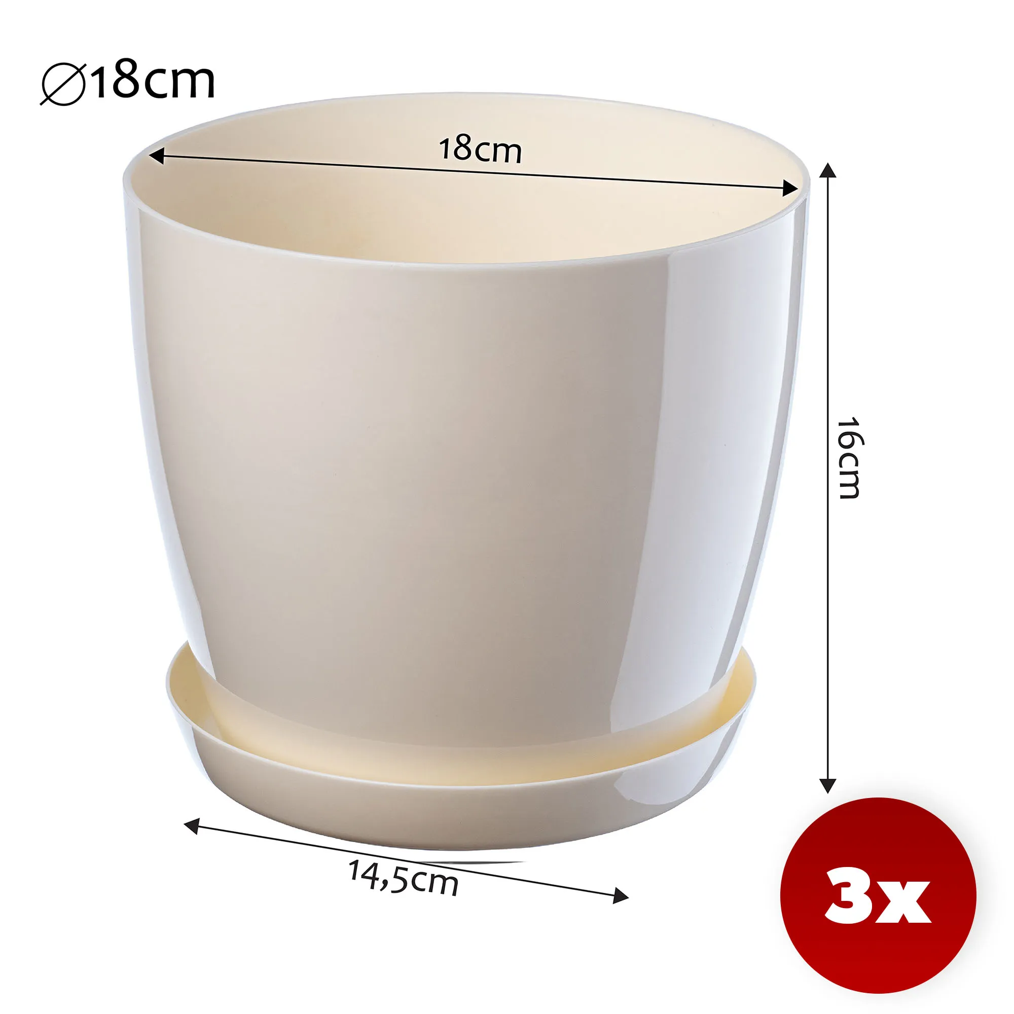 Agen vazonas su grietinėlės lėkštute 18 cm, 3 vnt.