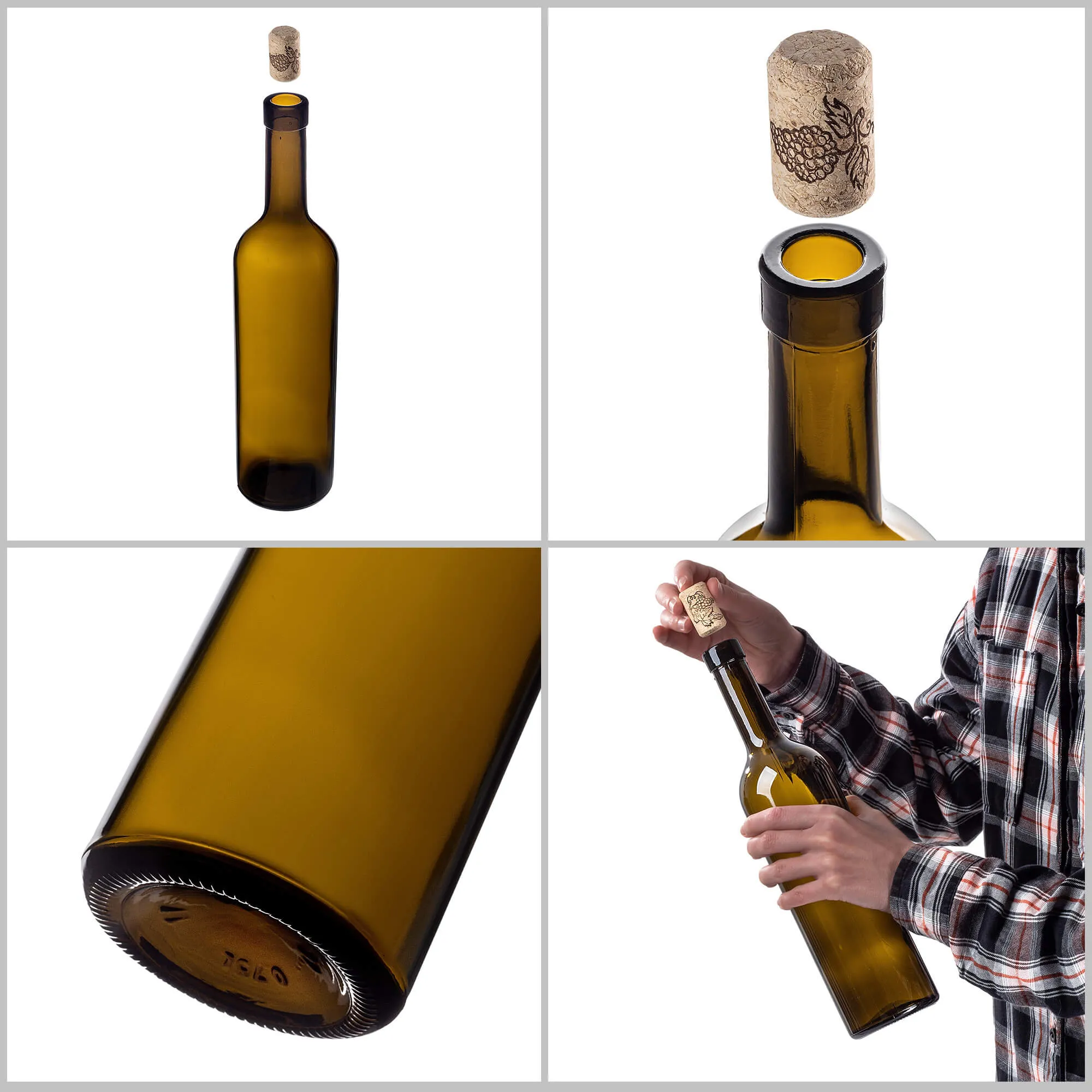 Biagio vyno buteliai 750 ml alyvuogių spalvos su aglomeruotu kamščiu 30 vnt.