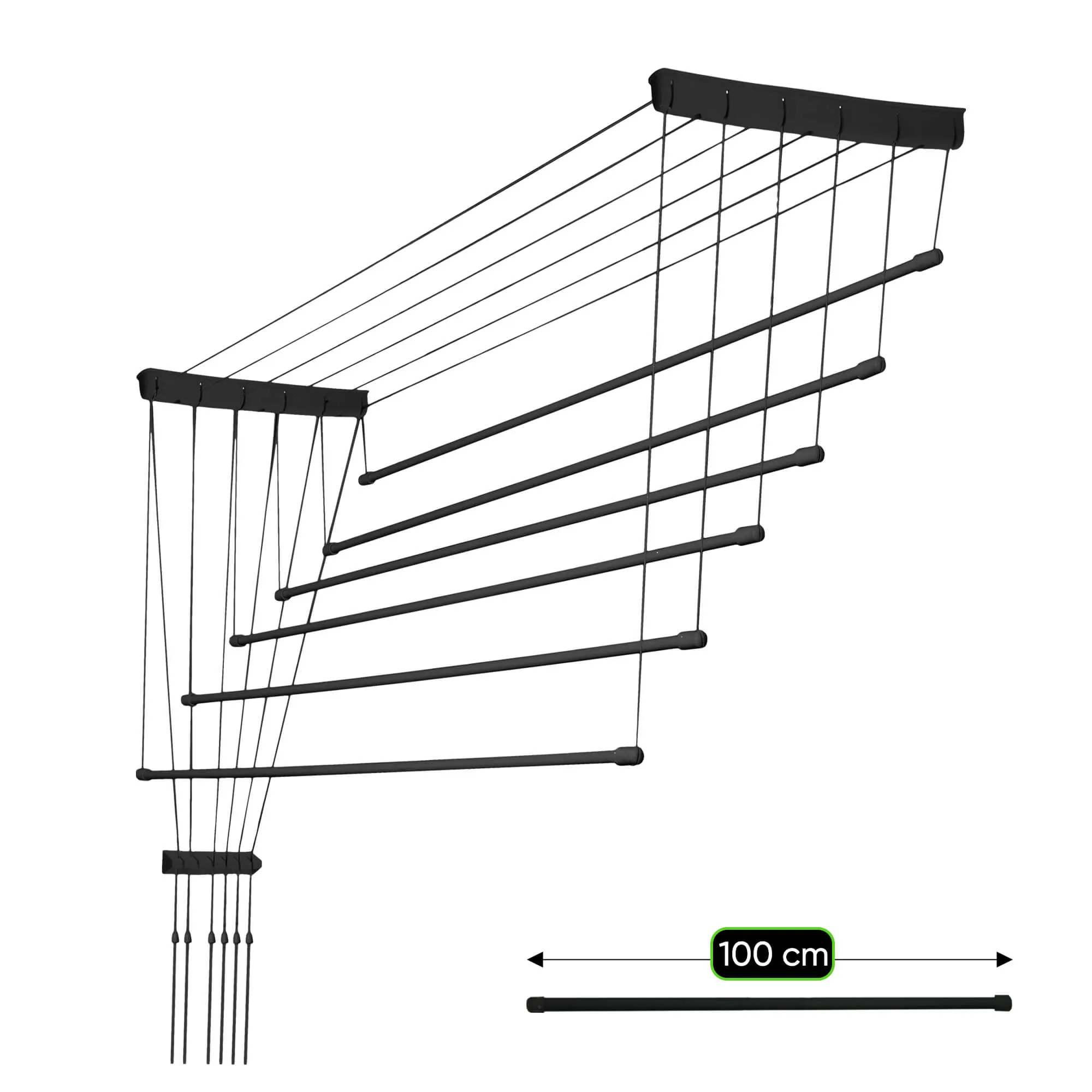 „Torp“ prie lubų montuojama drabužių džiovyklė, 6 stovai, 100 cm, juoda