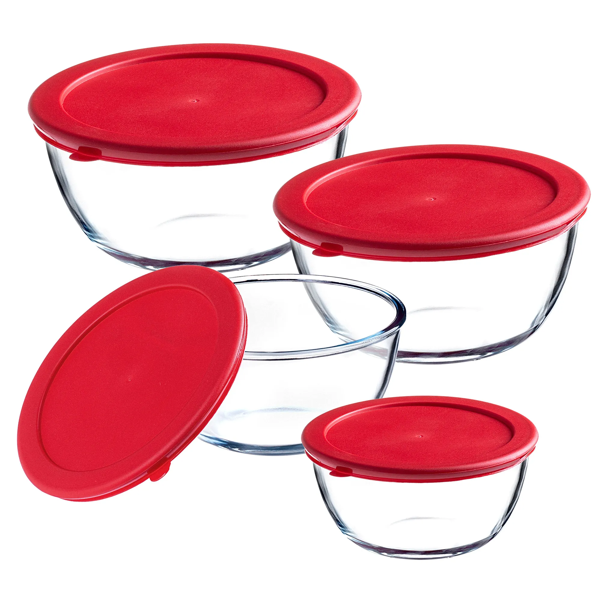 Dame stiklinių indų rinkinys su dangteliu 0,5 l, 1 l, 1,5 l, 2 l