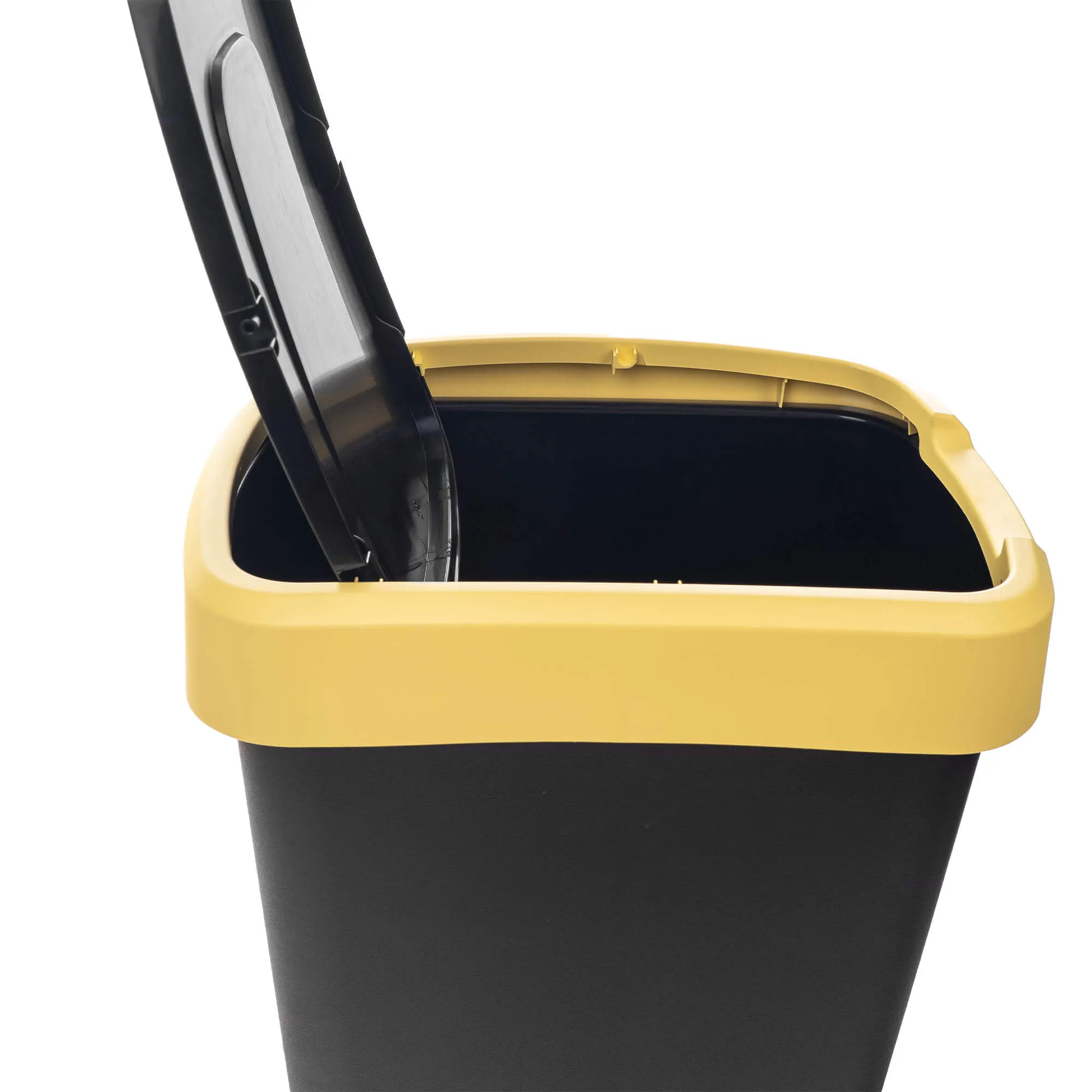 Morin 25 l šiukšliadėžė su besisukančiu dangčiu, juodos ir geltonos spalvos