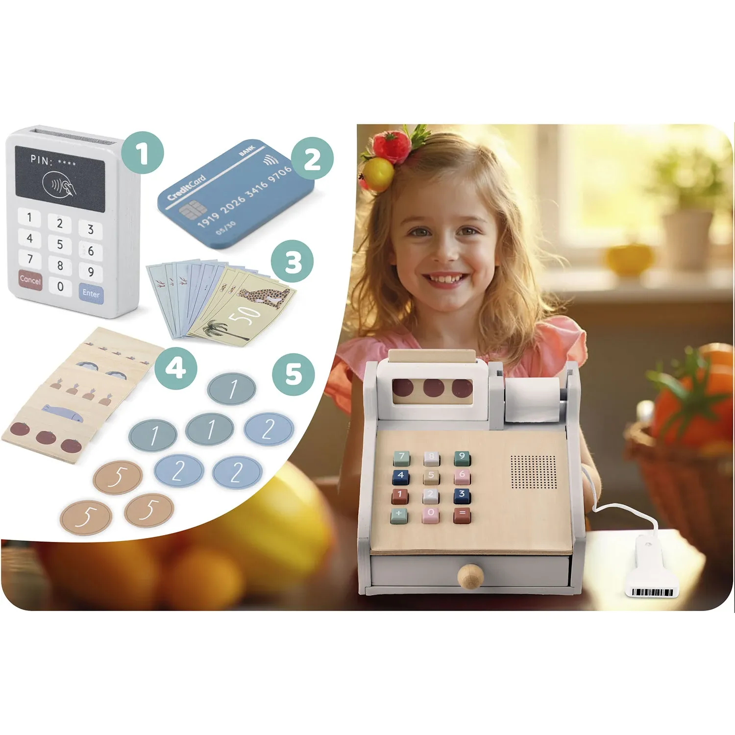 Medinis žaislinis kasos aparatas NK-863 Nukido - nuotrauka 1