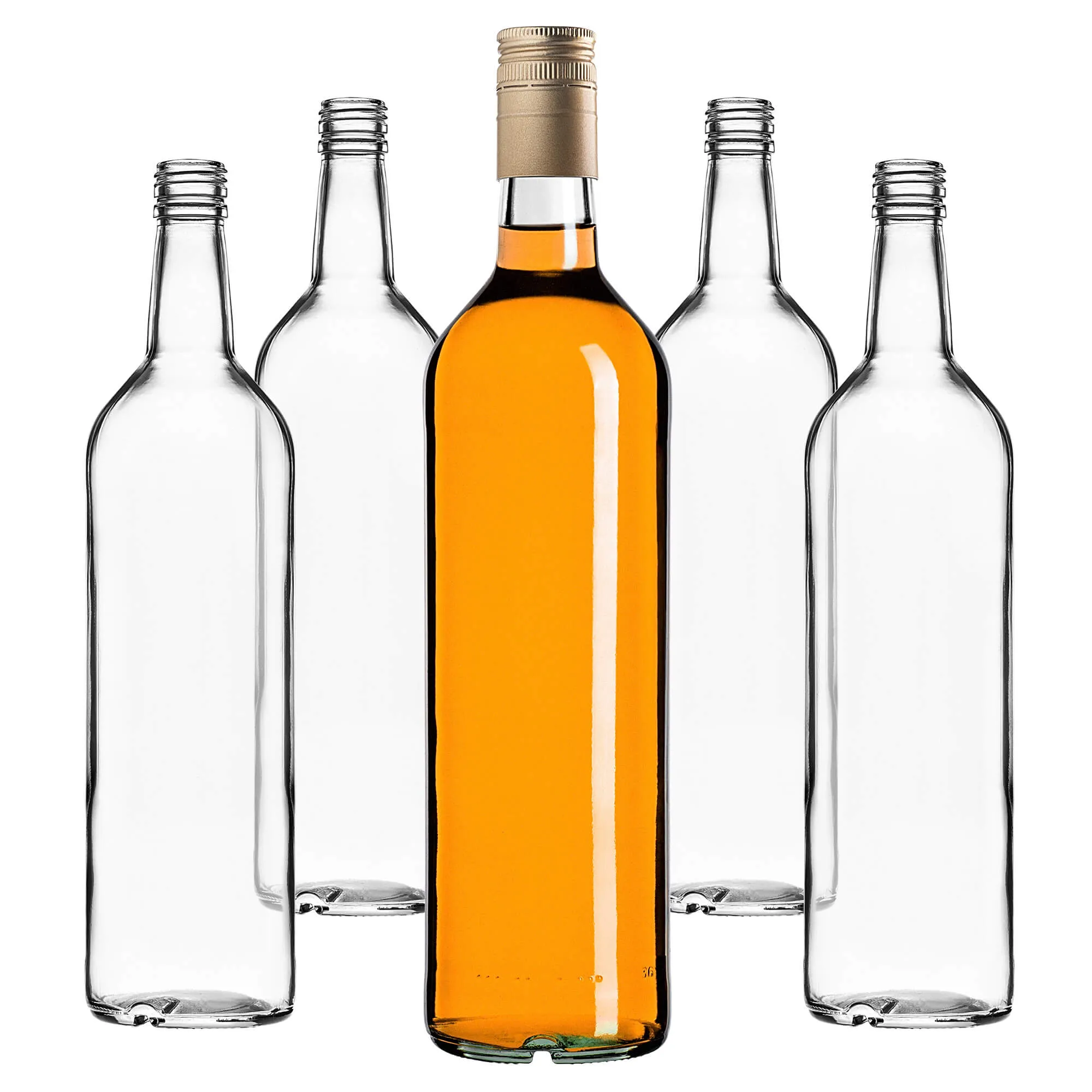 Monopol stikliniai buteliai 1000 ml su ilgu auksiniu dangteliu, 10 vnt.