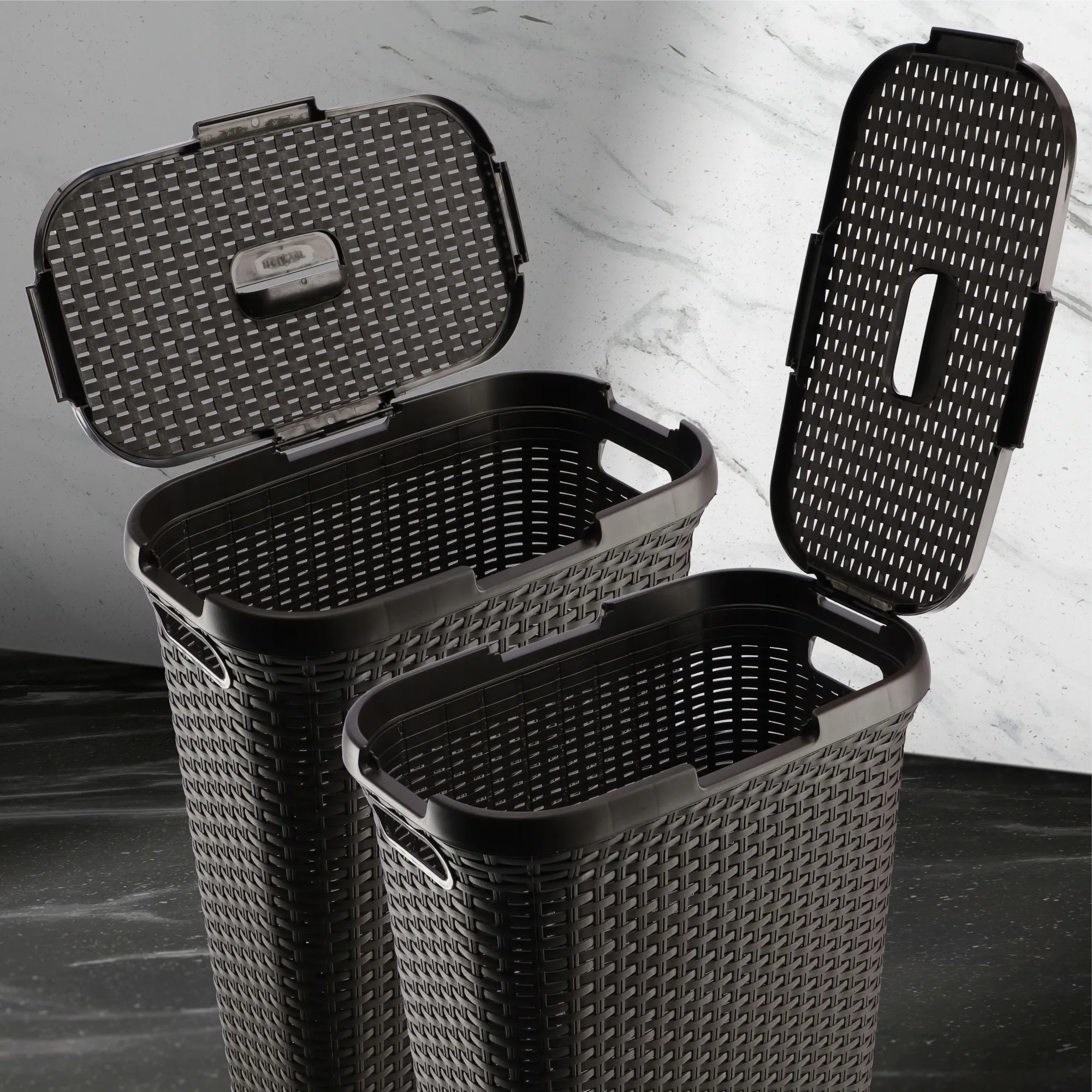 60 litrų krepšys su dangčiu + 45 litrų konteineris „Curver Natural Style“, rudas