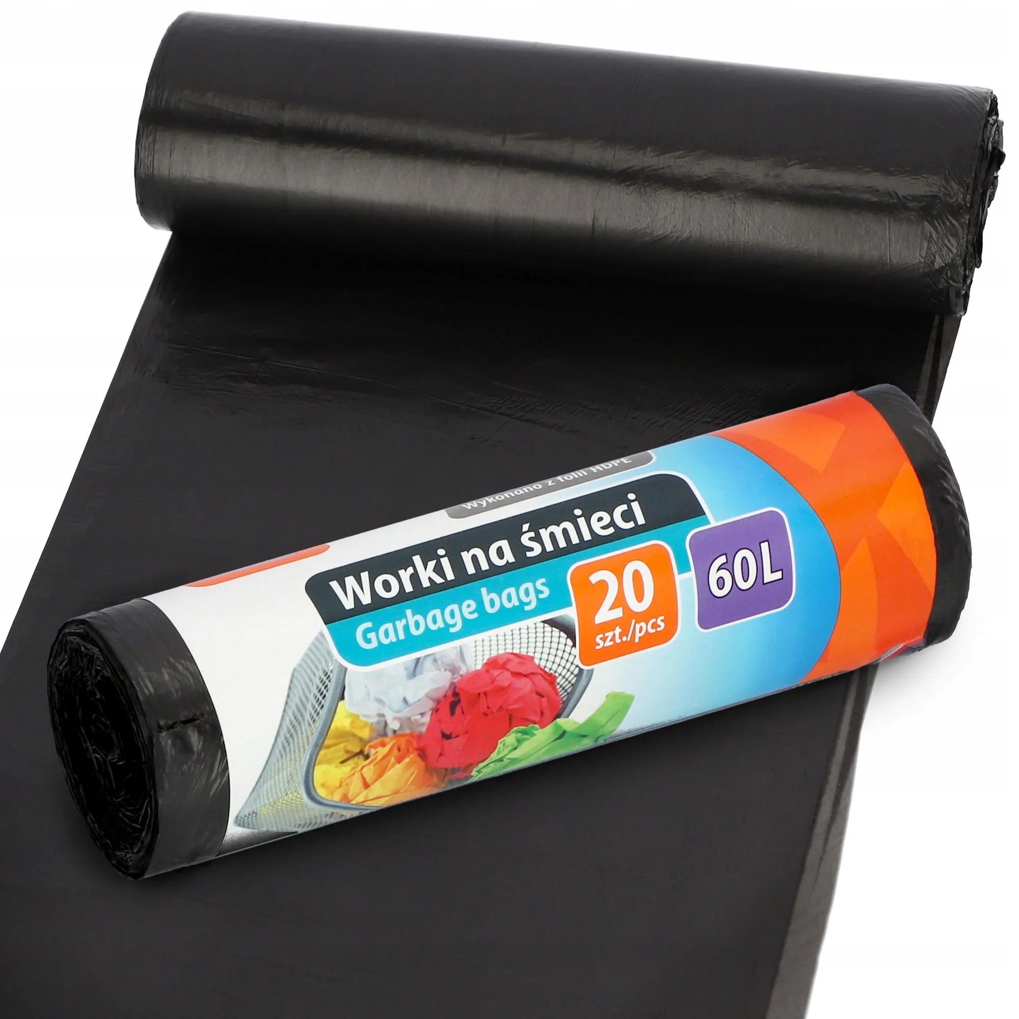 Ravi HDPE šiukšlių maišai, juodi, 60 l, 20 vnt.