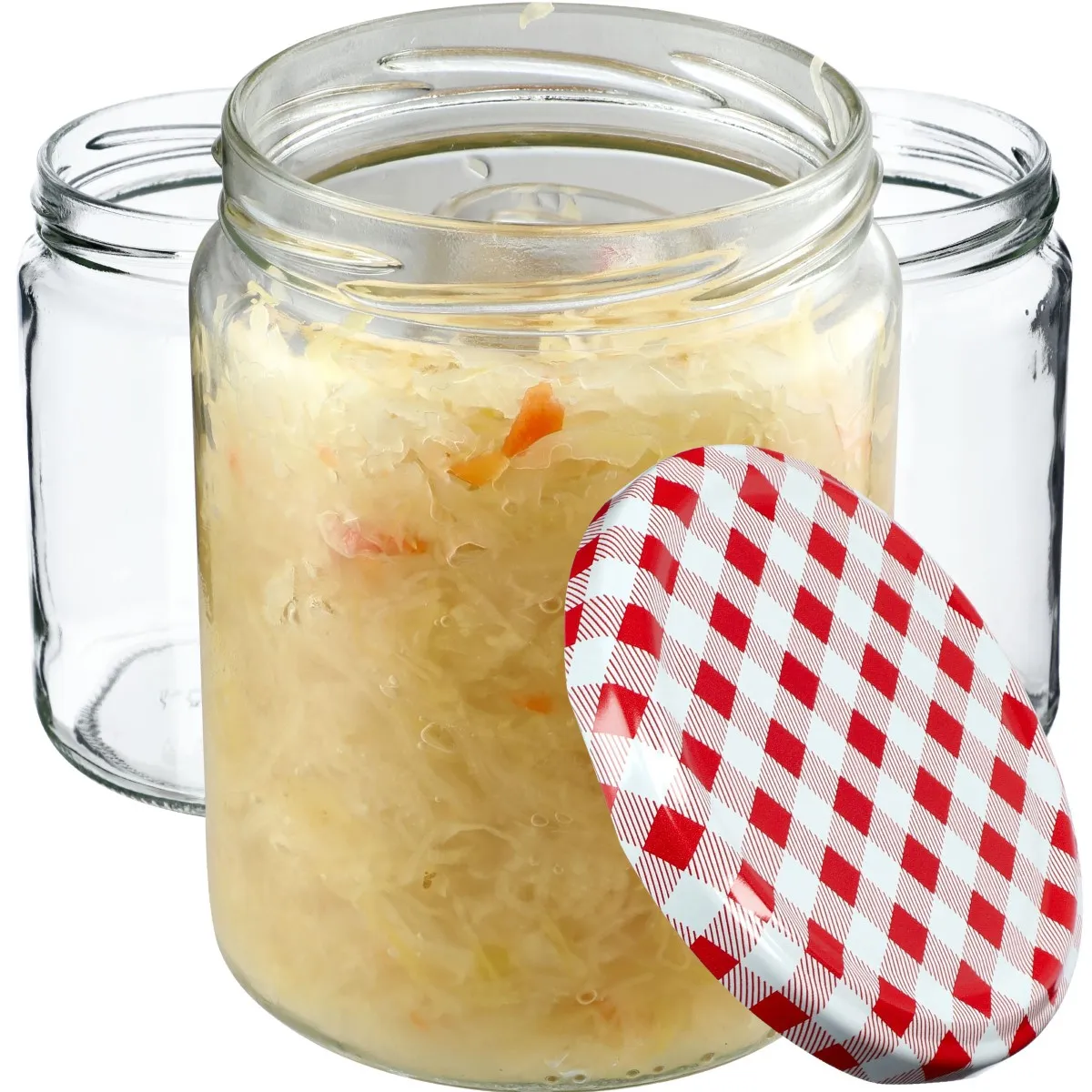 Maki stiklainiai 540 ml 24 vnt. 82 mm + „raudoni tinkleliai“ dangteliai