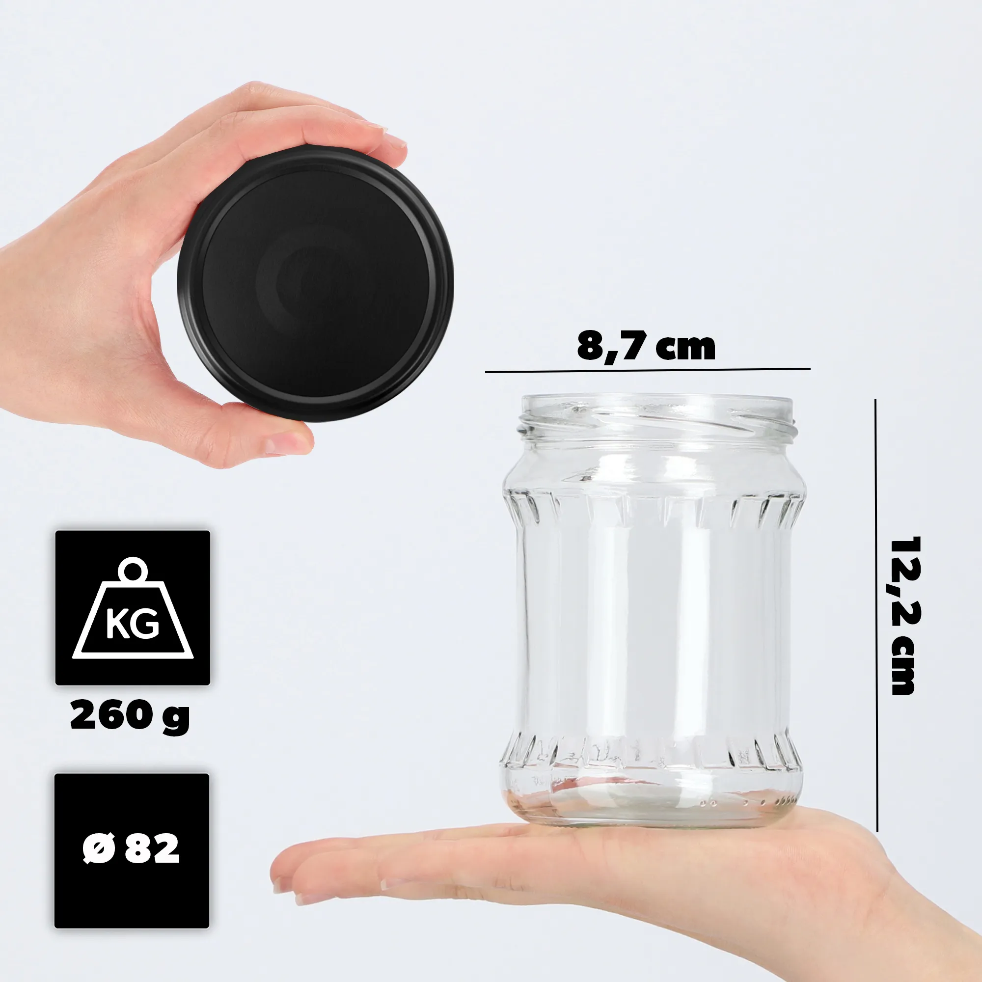 Kisko konservavimo stiklainiai 500 ml 48 vnt. 82 mm + dangteliai „Matinės juodos spalvos“