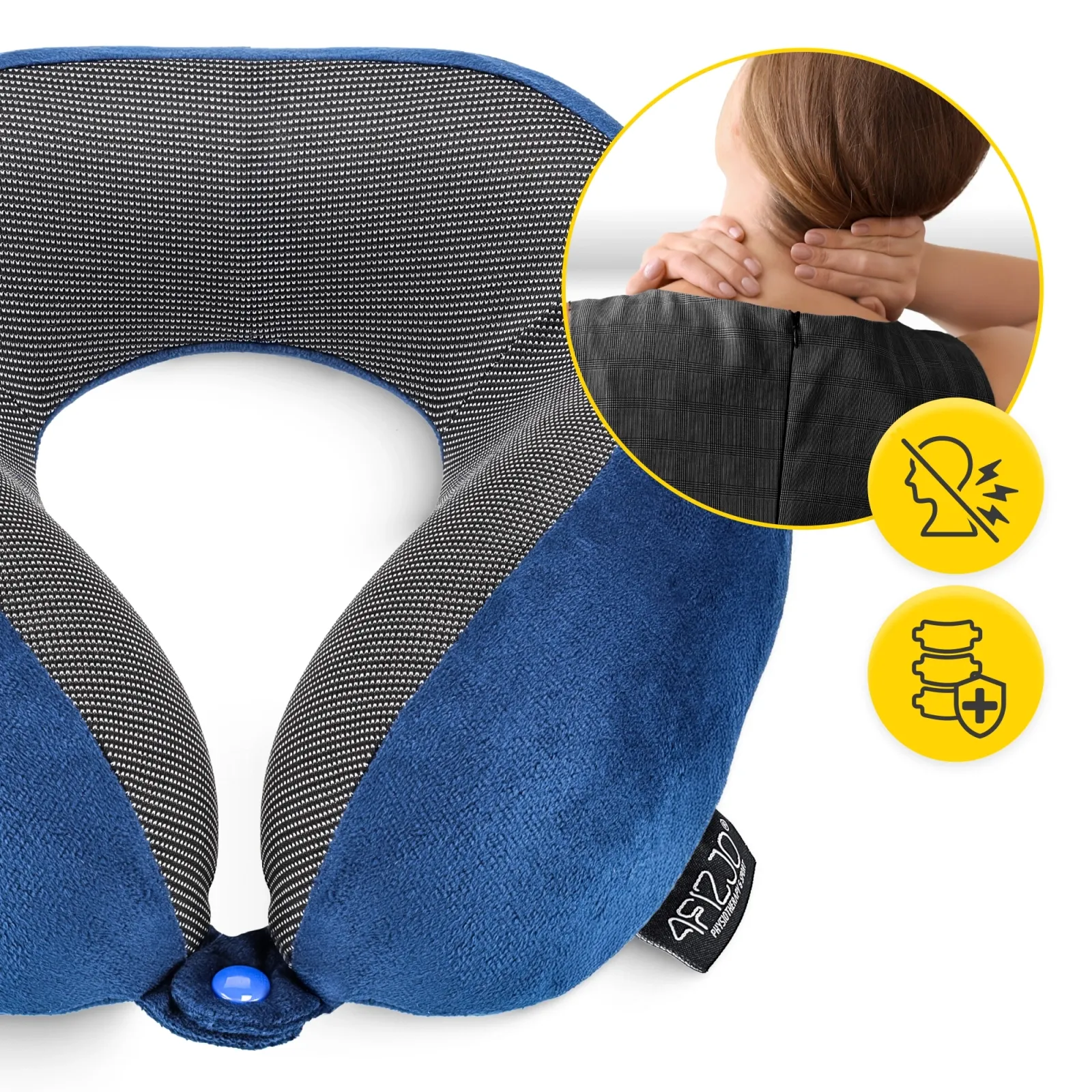 Tamsiai mėlyna kruasaninė kelioninė pagalvė miegui