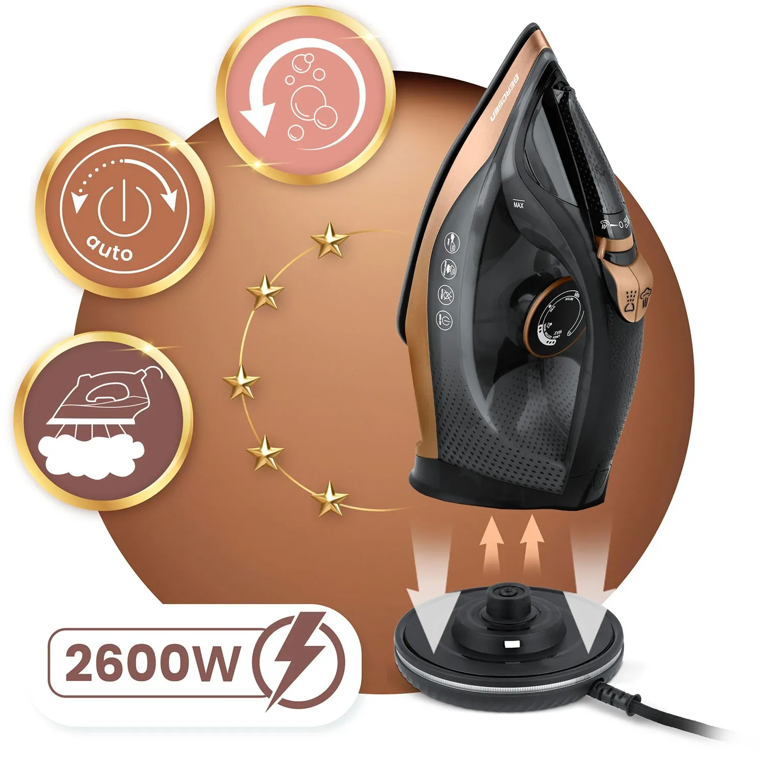 Belaidis garinis lygintuvas 2600 W, Berdsen BD-333, su keramine danga - nuotrauka 1