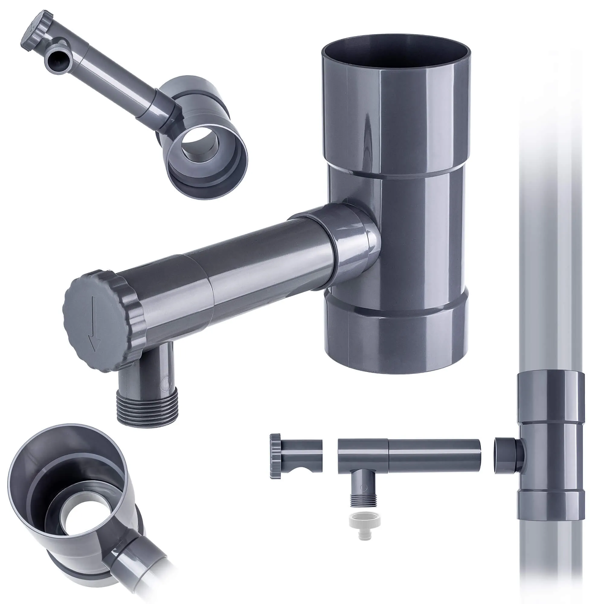 Nancras lietaus vandens kolektorius su vožtuvu, 80 mm, pilkas