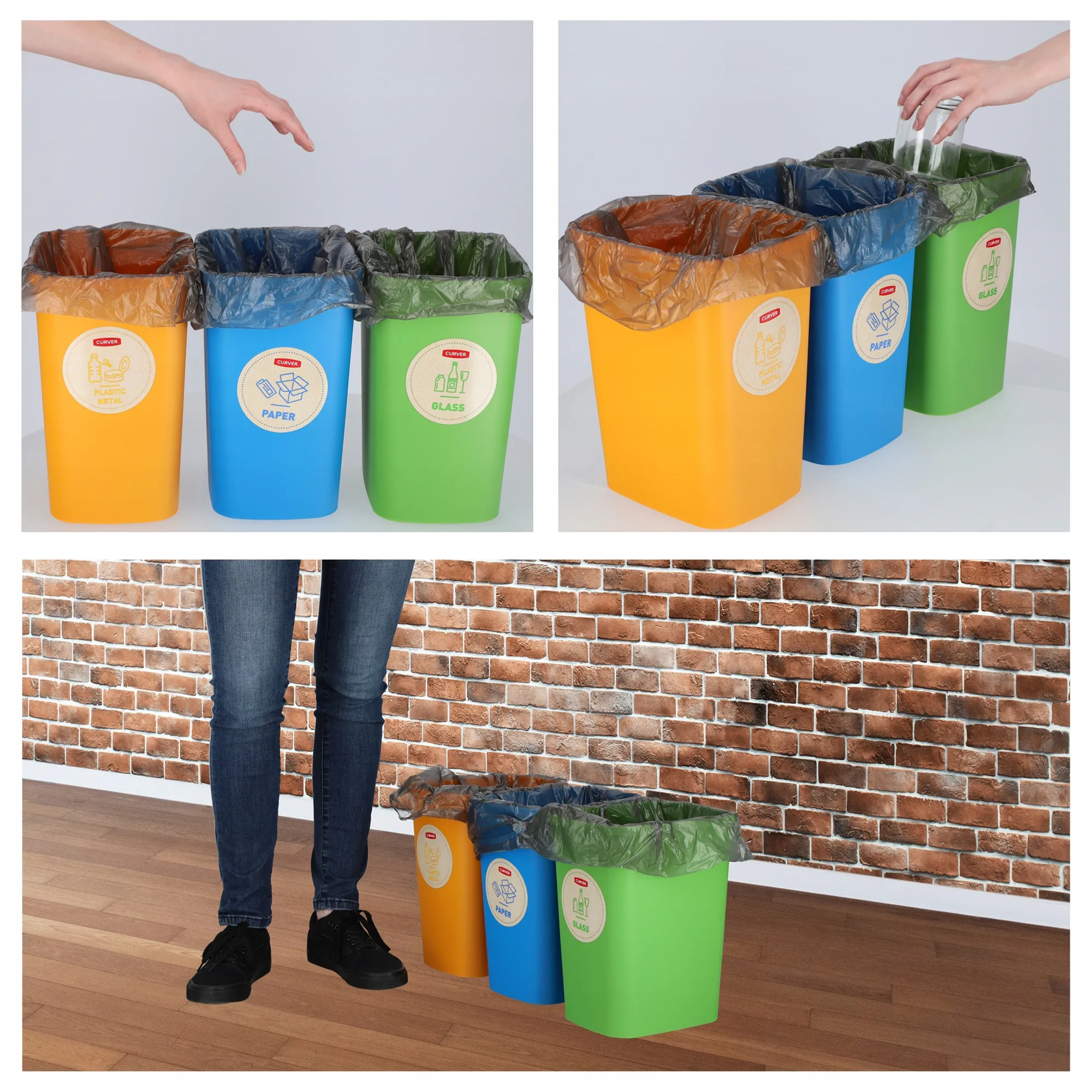 „Curver“ apverčiama šiukšliadėžė 3 x 25 l, daugiaspalvė