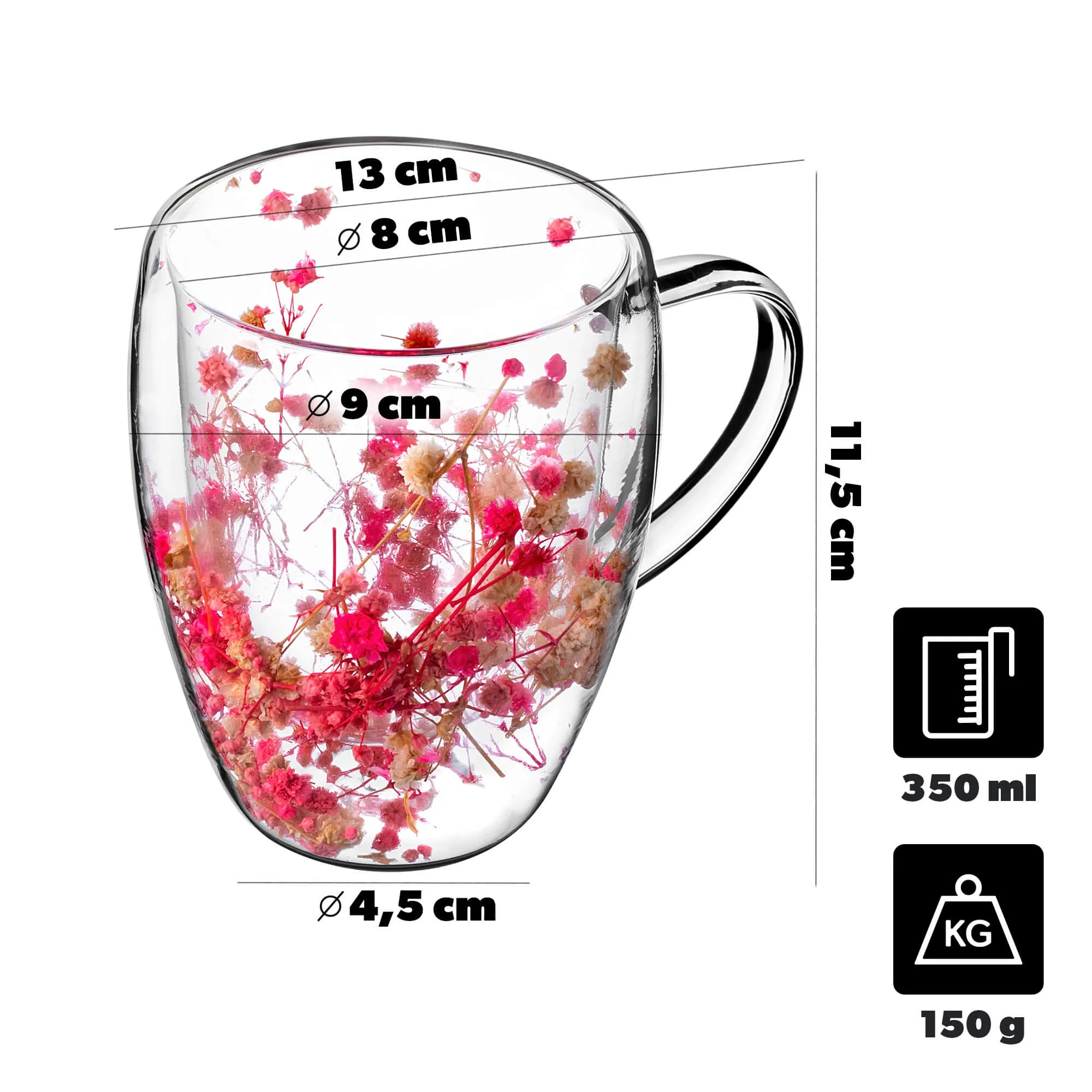 Terminis puodelis su gėlių motyvu „Riga“, 350 ml, rožinis, 1 vnt.