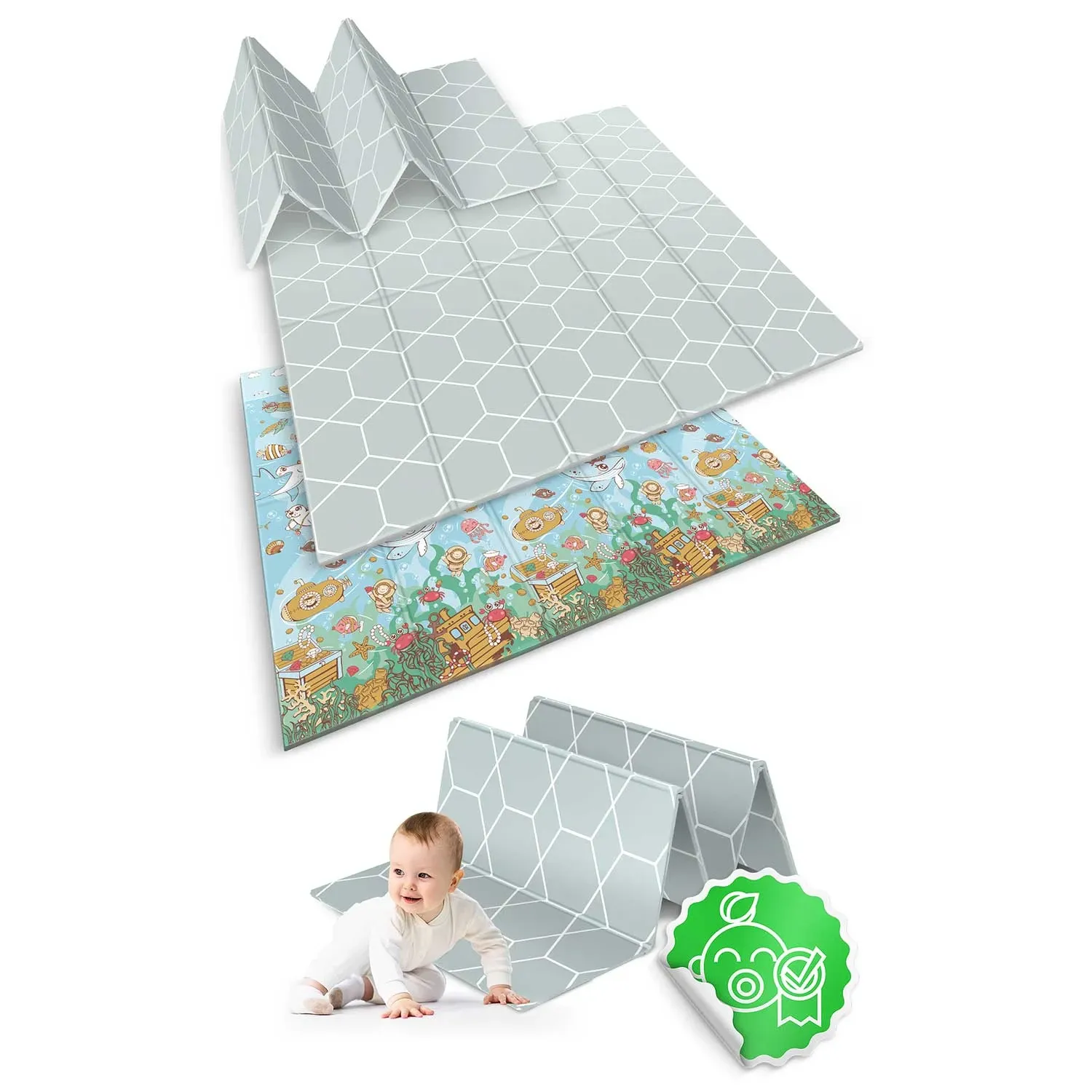 Sulankstomas edukacinis putplasčio kilimėlis 200 x 180 x 1 cm Nukido NK-340 vandenyno spalvos - nuotrauka 1