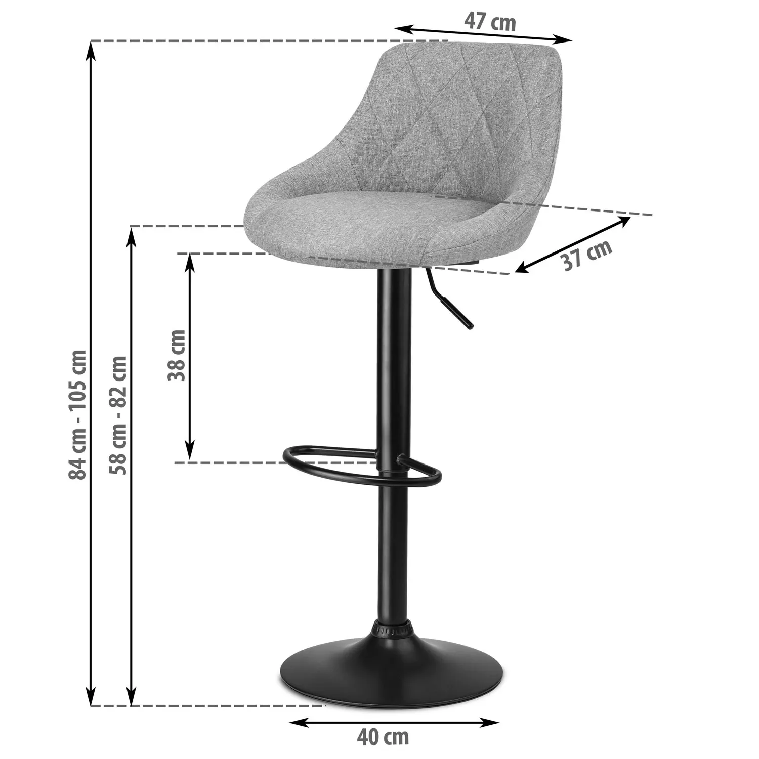 Nerra baro kėdė su atlošu, pilkas audinys - nuotrauka 1