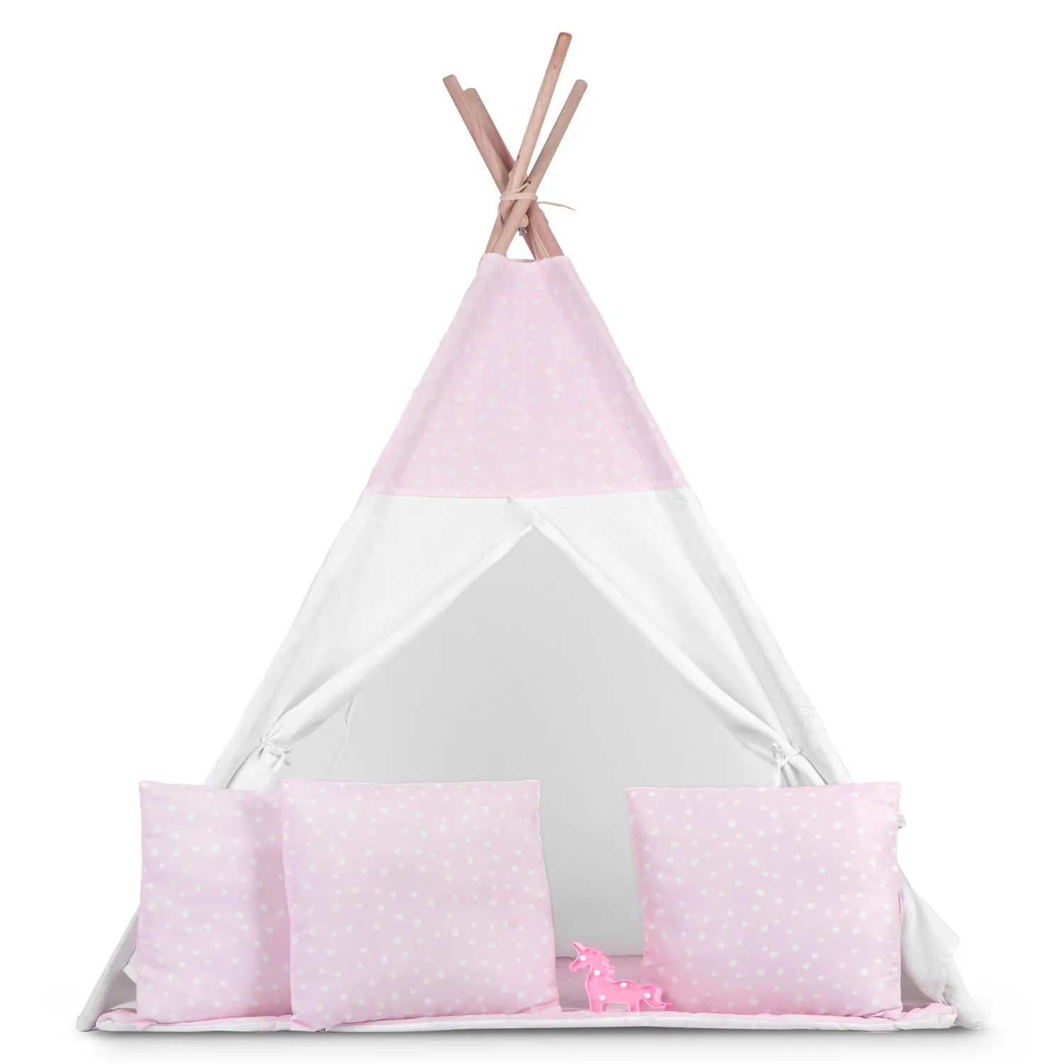 Vaikiška tipi palapinė su lemputėmis - rožinė su taškeliais - nuotrauka 1