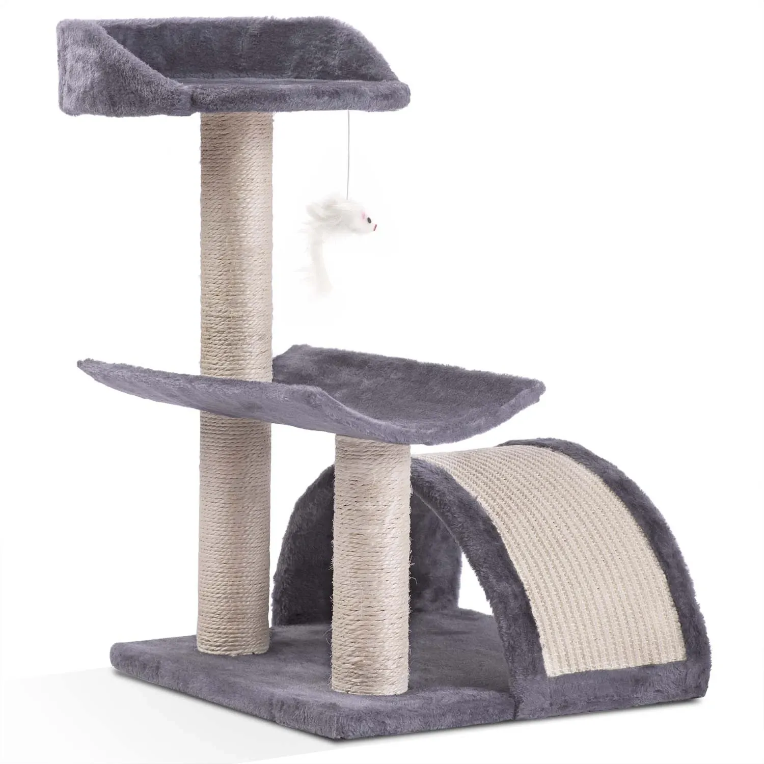 Katės draskyklė 58 cm DR-264 Pethaus su pele, šviesiai pilka - nuotrauka 1