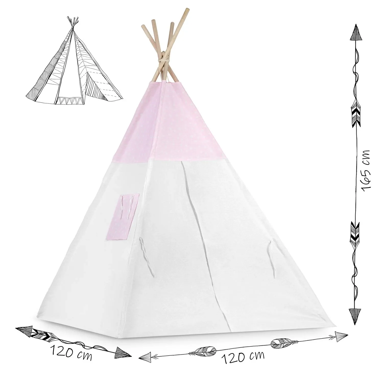 Vaikiška tipi palapinė su lemputėmis - rožinė su taškeliais - nuotrauka 1