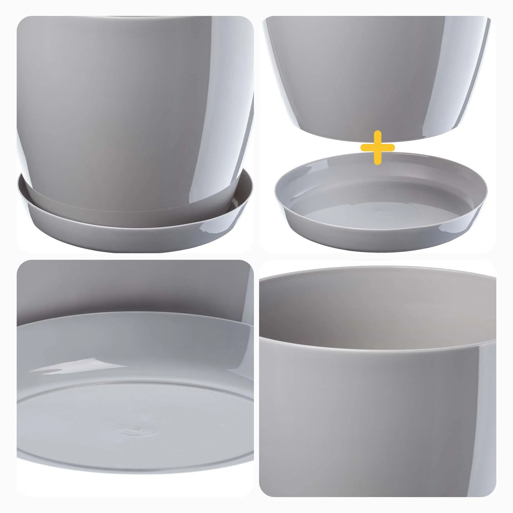 Agen vazonas su lėkštute, pilkas, 18 cm, 3 vnt.