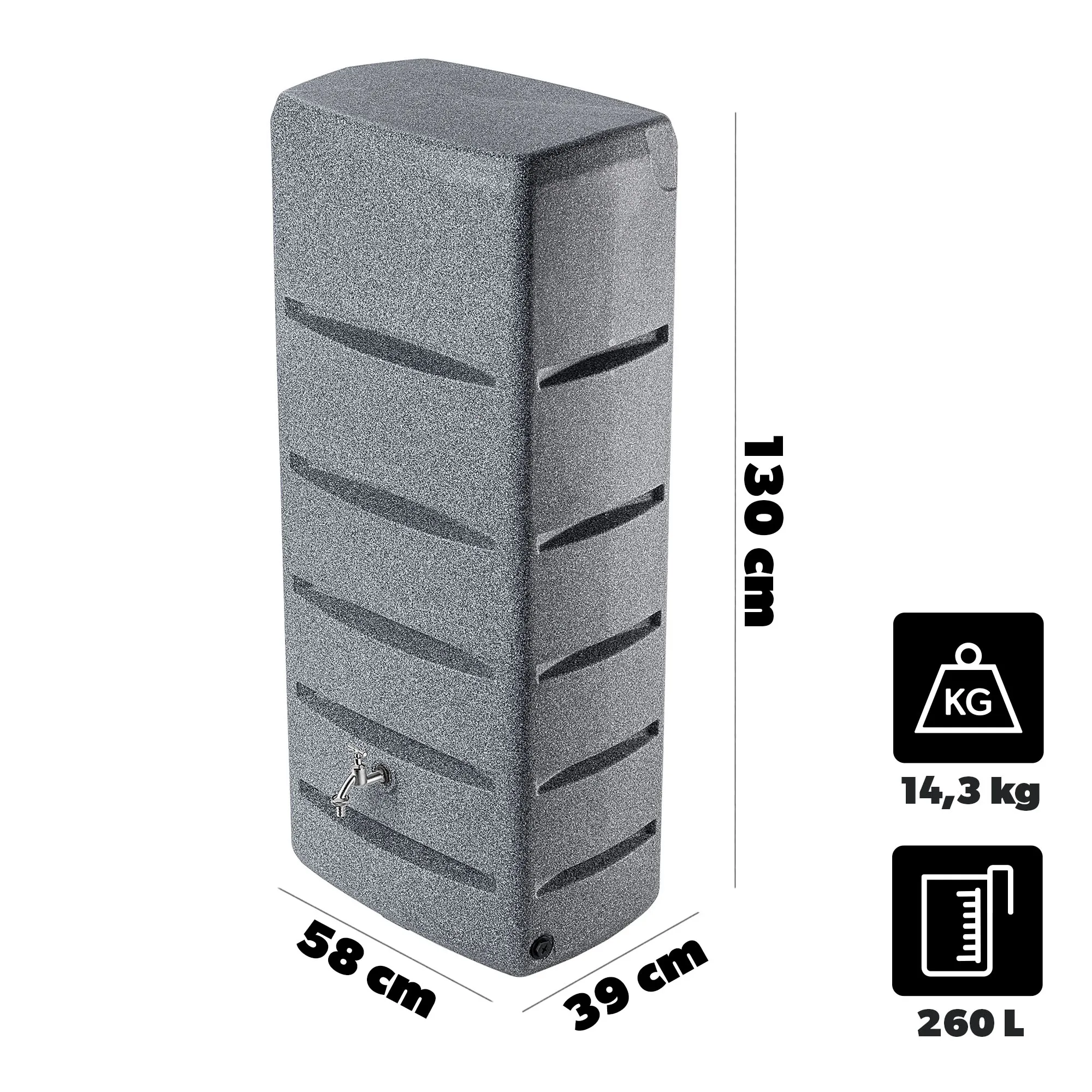 Barbat lietaus vandens bakas + prijungimo komplektas 260 l granito