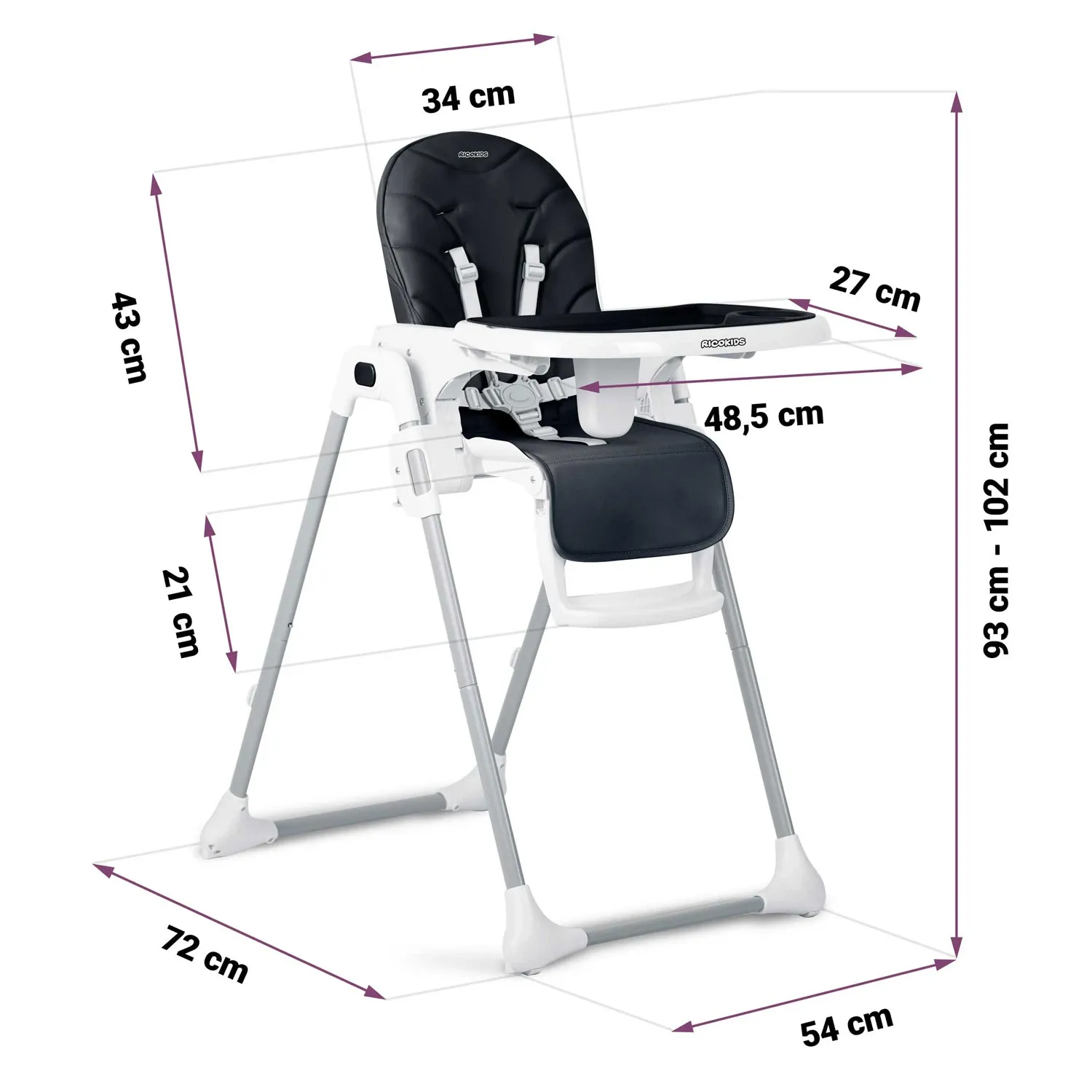 Ricokids Tulo maitinimo kėdutė, juoda - nuotrauka 1