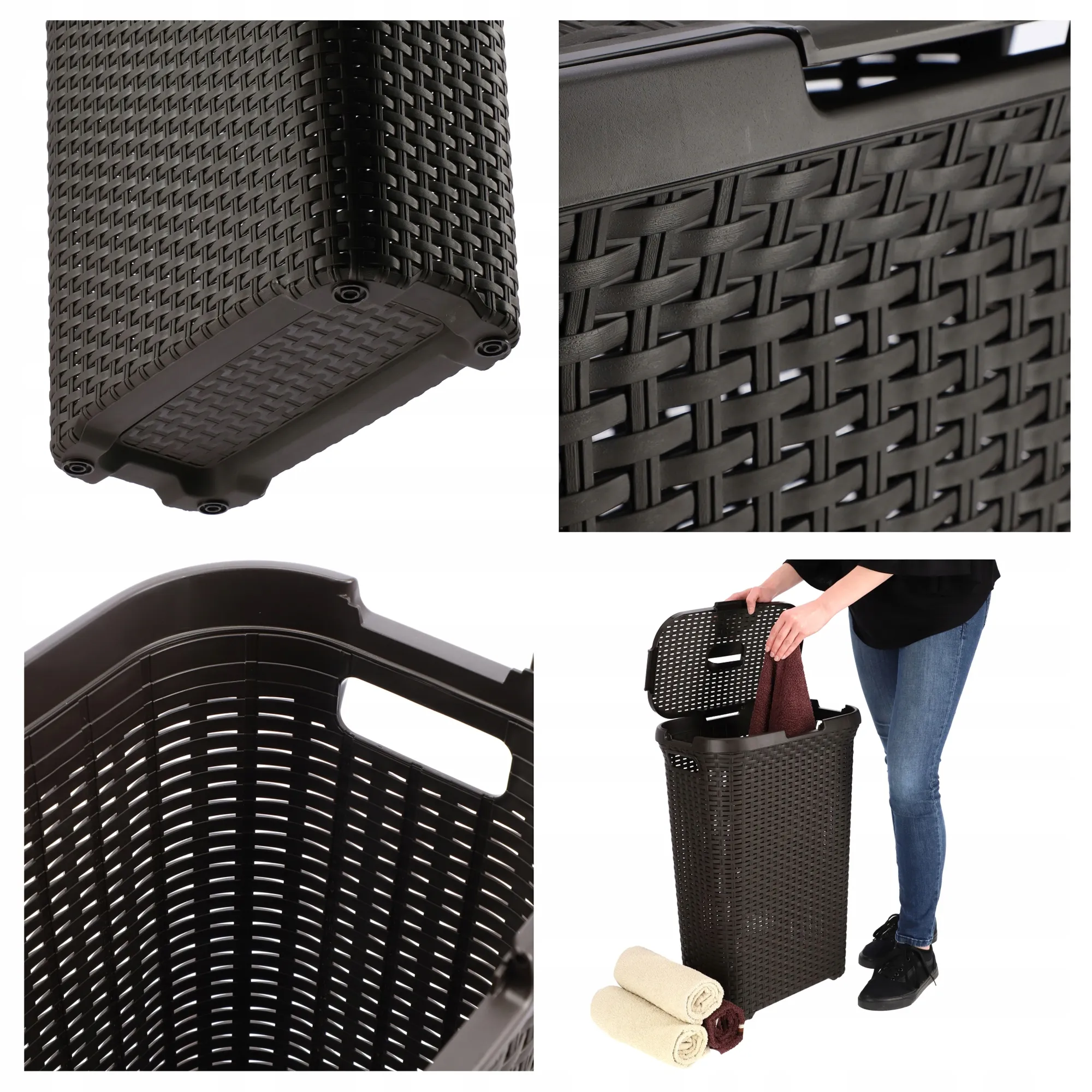 60 litrų krepšys su dangčiu + 45 litrų konteineris „Curver Natural Style“, rudas