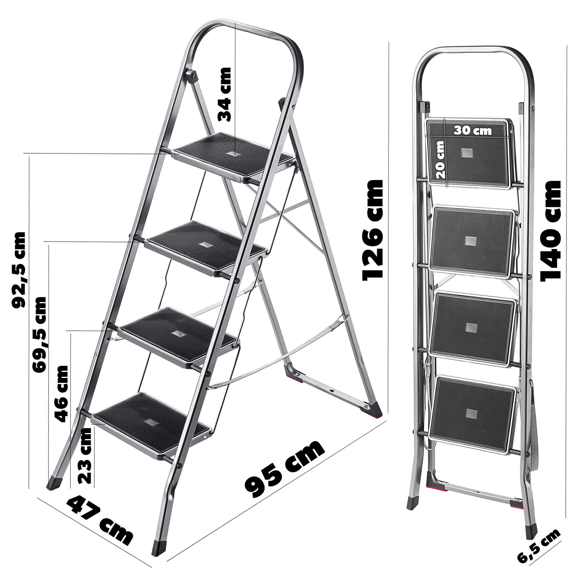 „Toro“ plieninės kopėčios su platforma, 4 laipteliai, 150 kg
