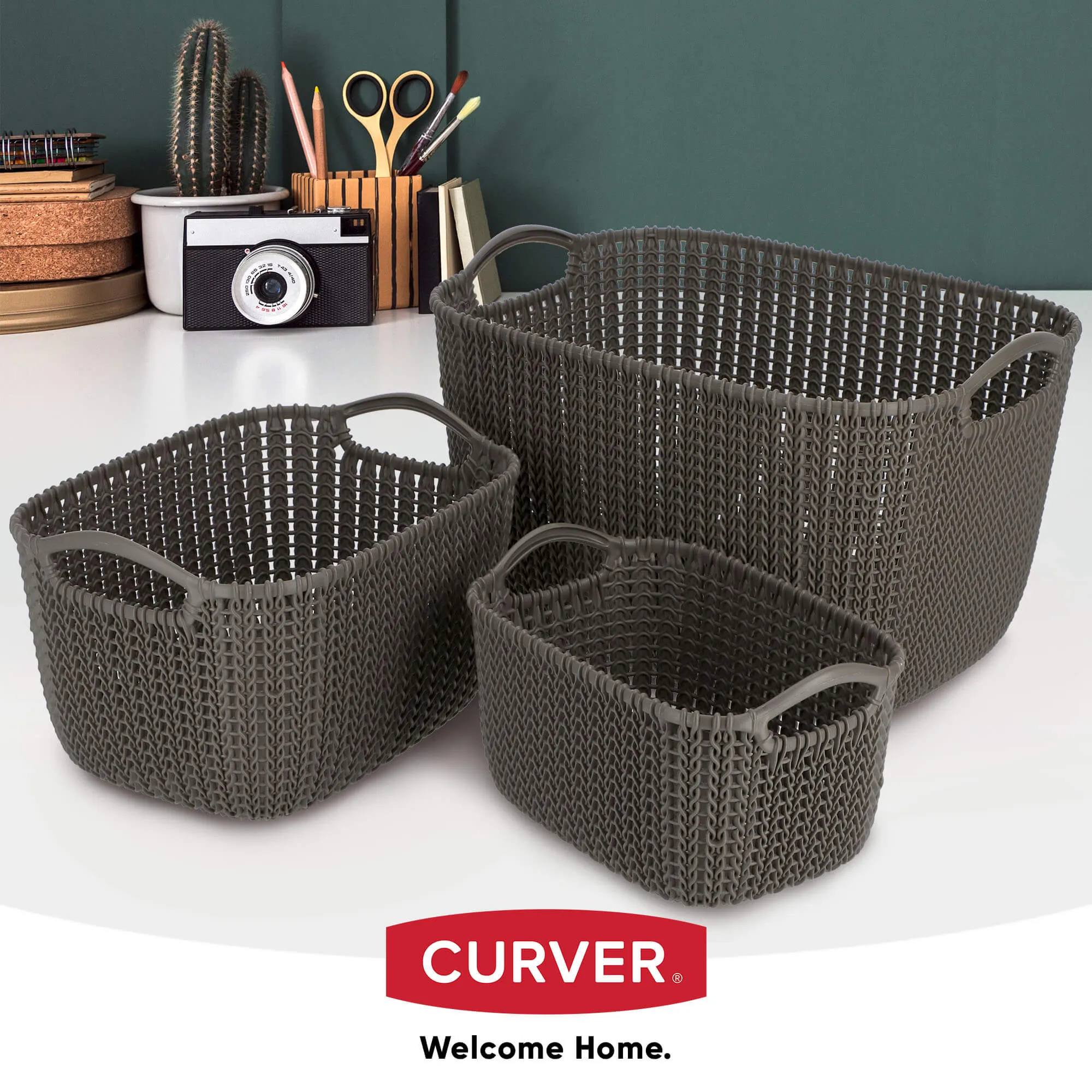 3L „Curver“ megztas krepšelis su rankenomis, rudas