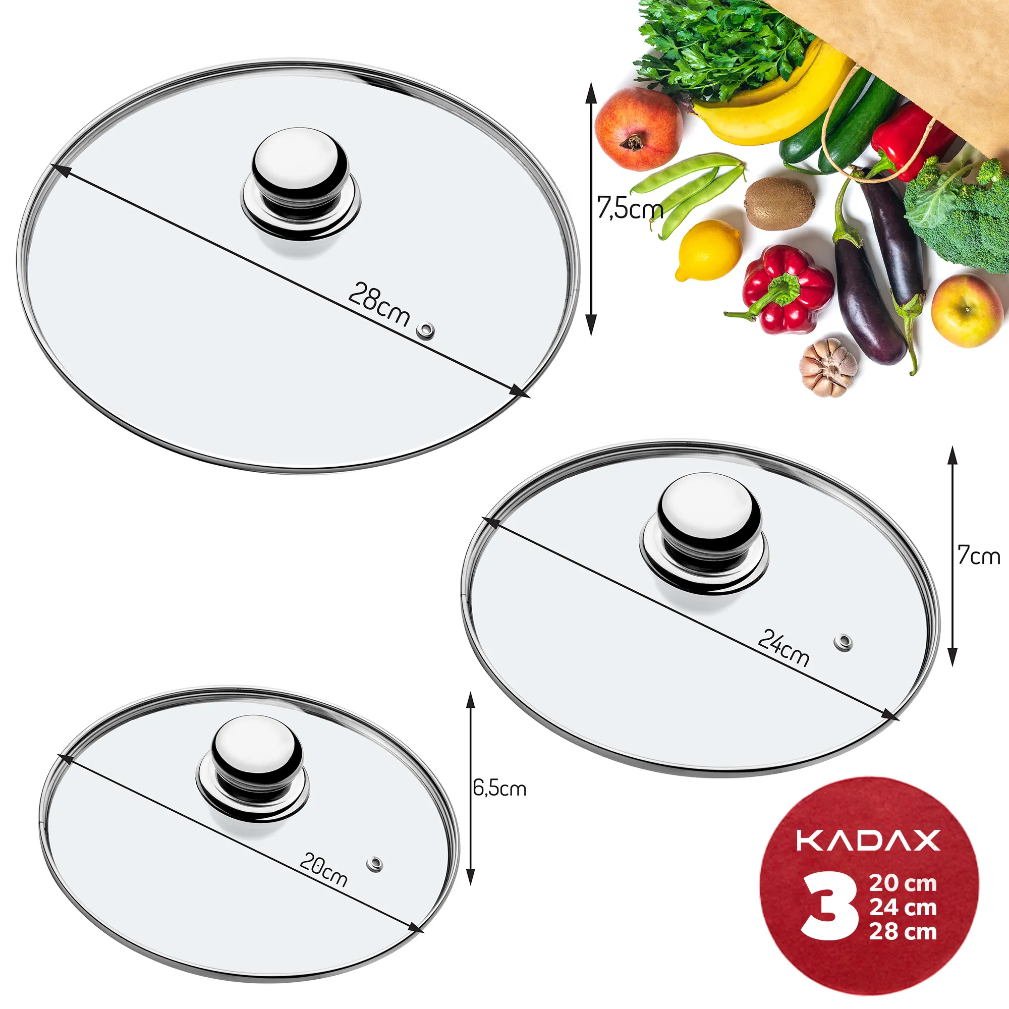 „Vicenza“ orkaitėje kepti tinkamų dangčių rinkinys, 20, 24, 28 cm