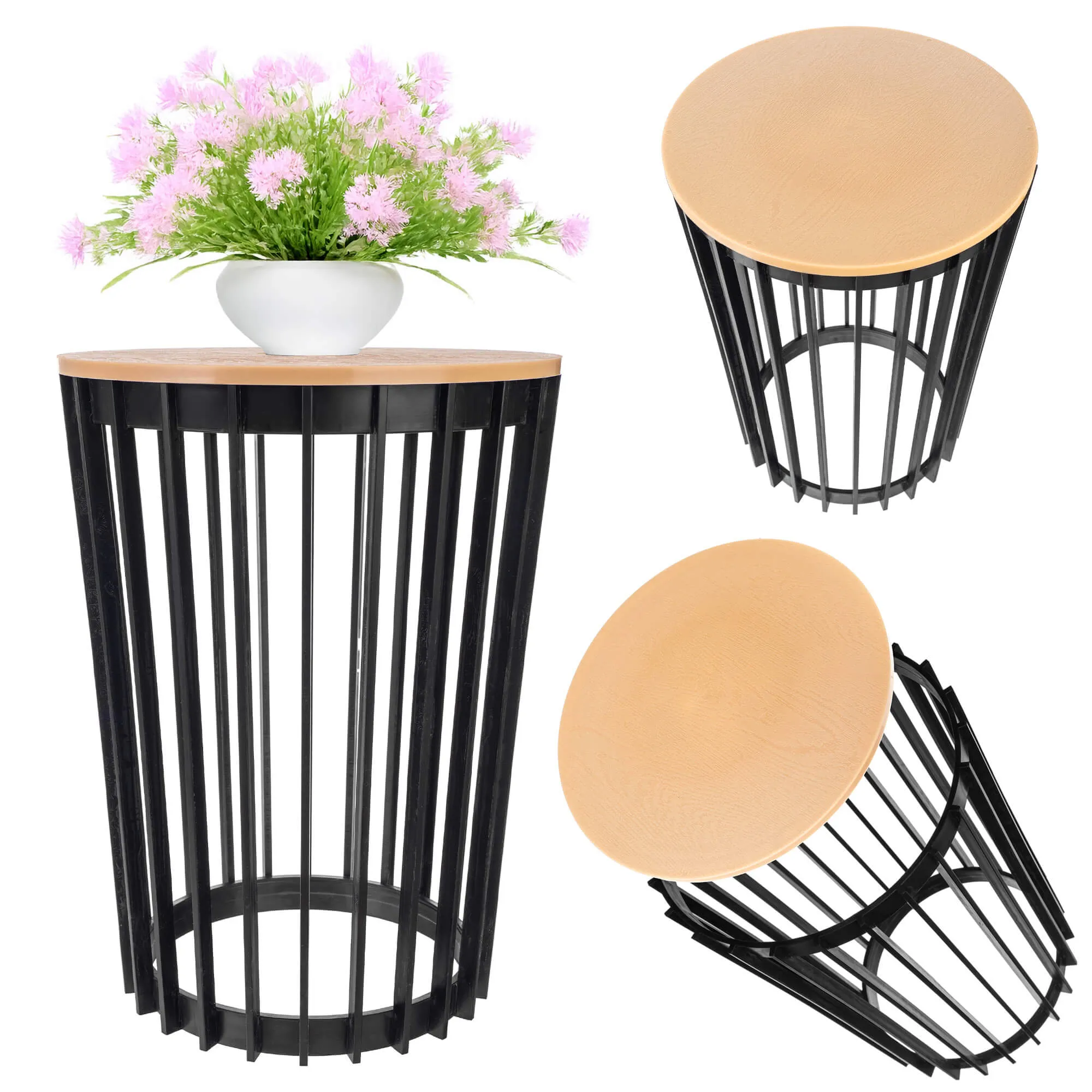 Aytre dvipusis augalų stovas 54 cm juodas + natūralaus medžio stalviršis