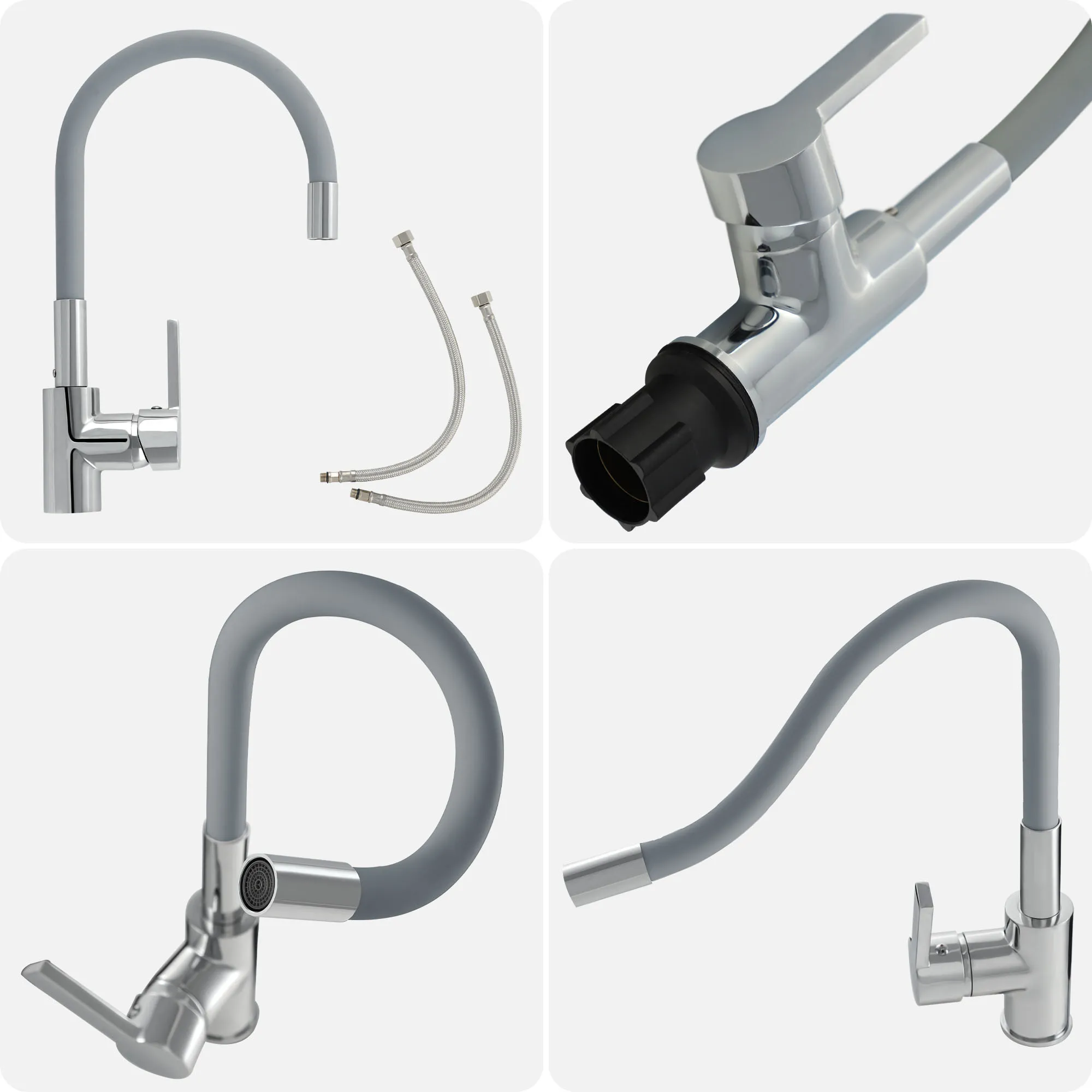 Kaimiško stiliaus kriauklė su lanksčiu „Gospo XXL“ čiaupu, pilka