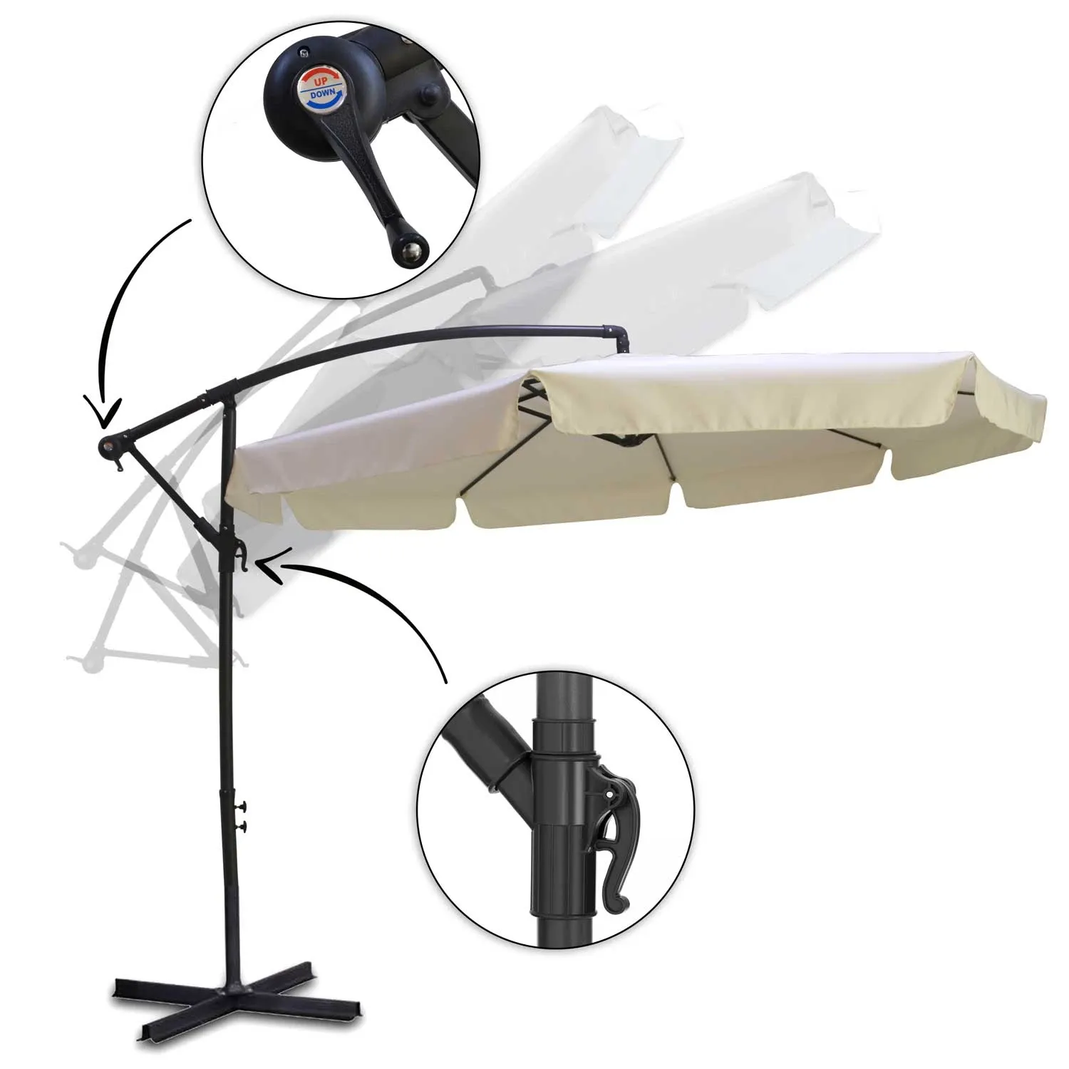 Sulankstomas sodo skėtis, 8 segmentų, smėlio spalvos, 350 cm - nuotrauka 1