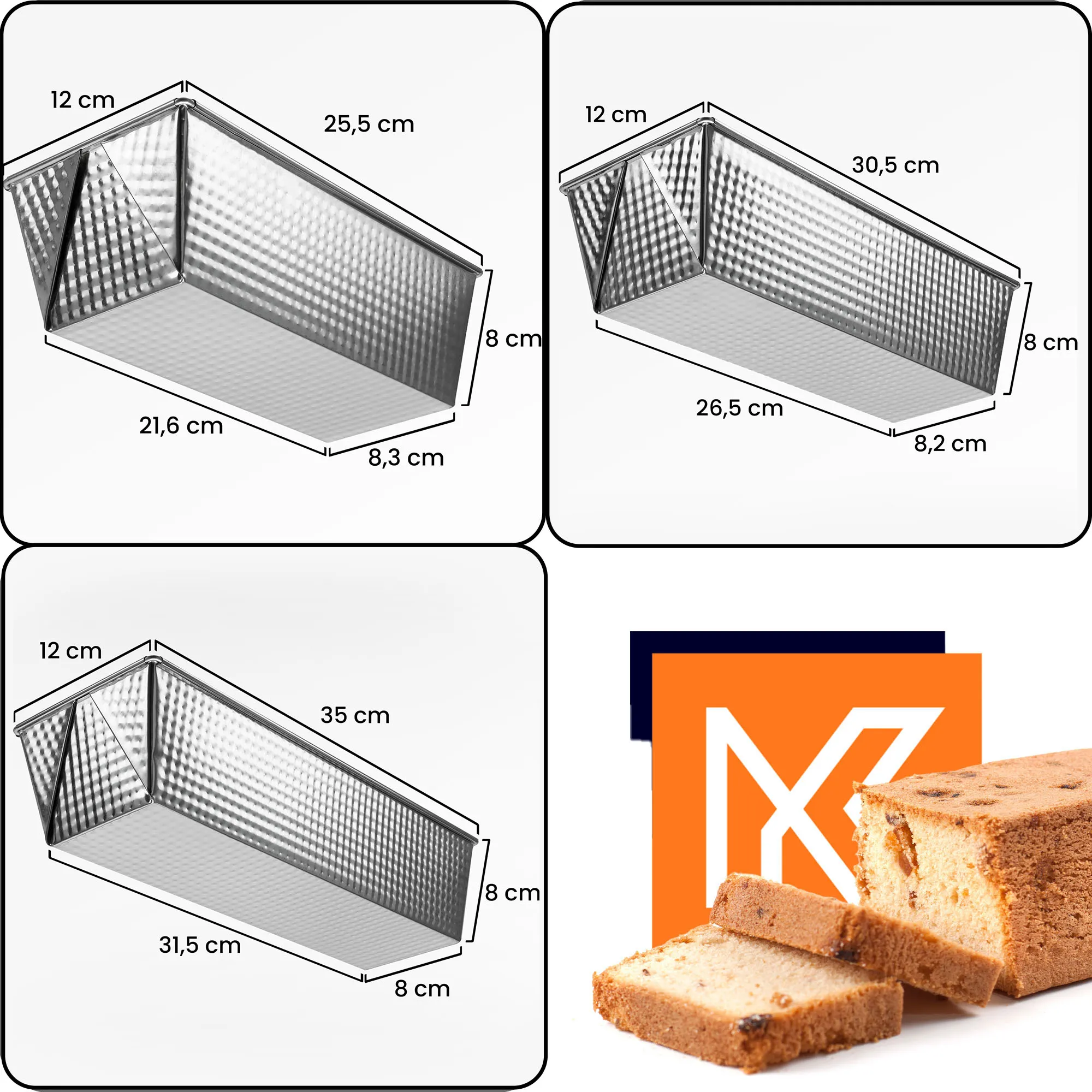 Vokinių kepimo formų rinkinys 25 + 30 + 35 cm, sidabrinės spalvos