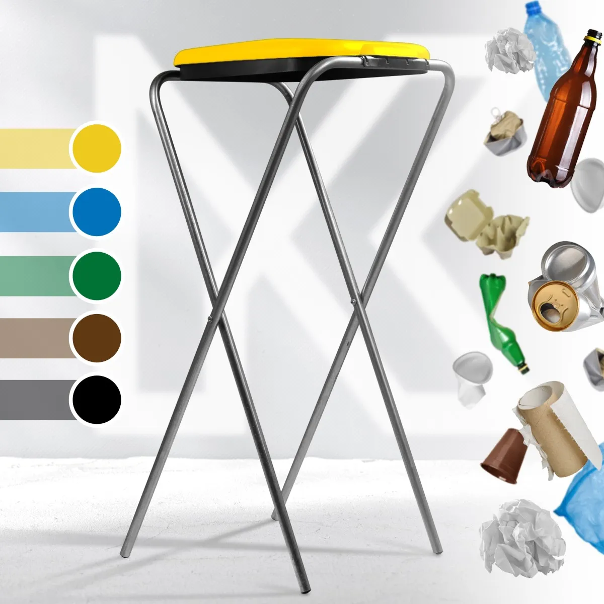 Bakel viengubas geltonas atliekų rūšiavimo maišų stovas