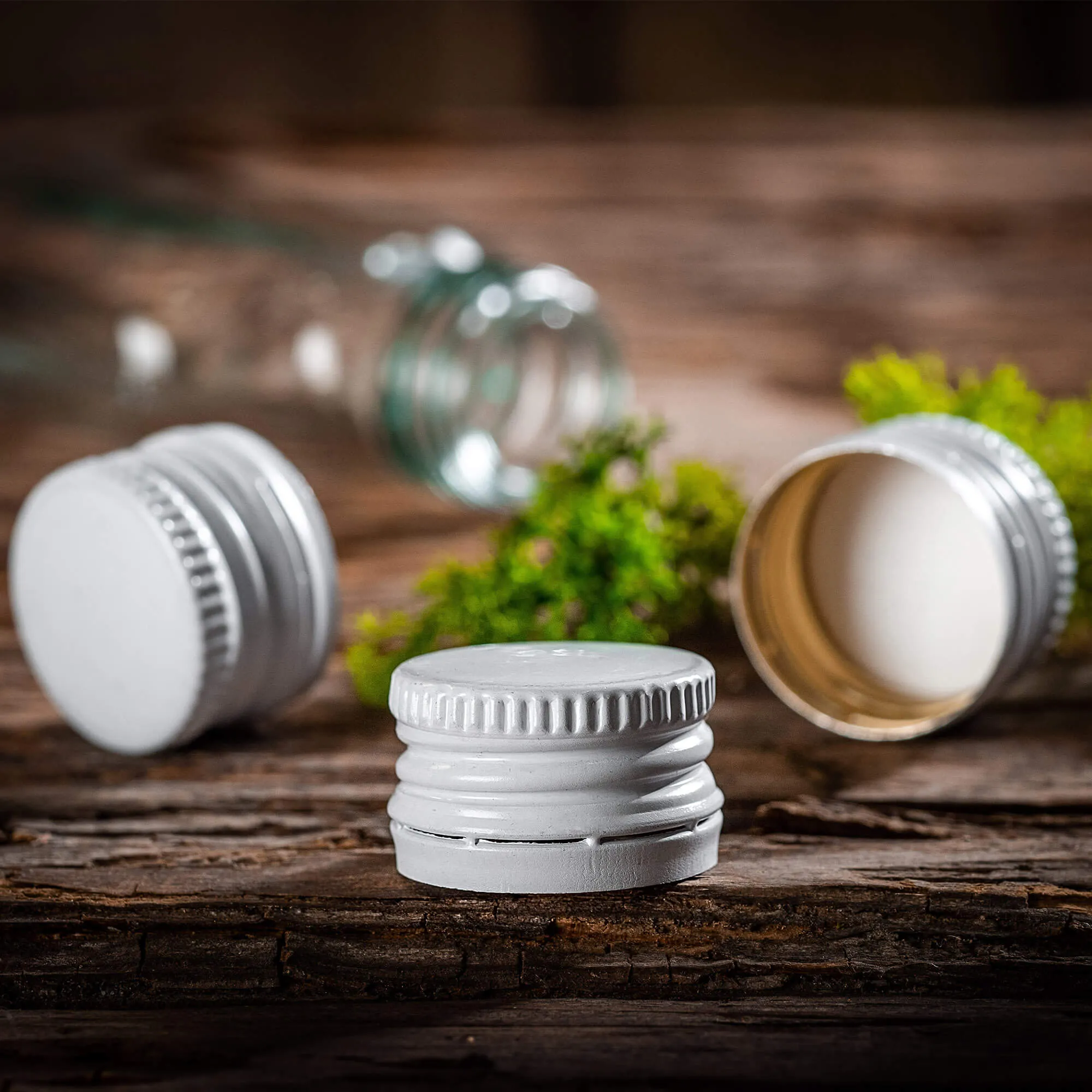 Annot aliumininiai butelių kamšteliai, 28 mm skersmens, balti, 10 vnt.