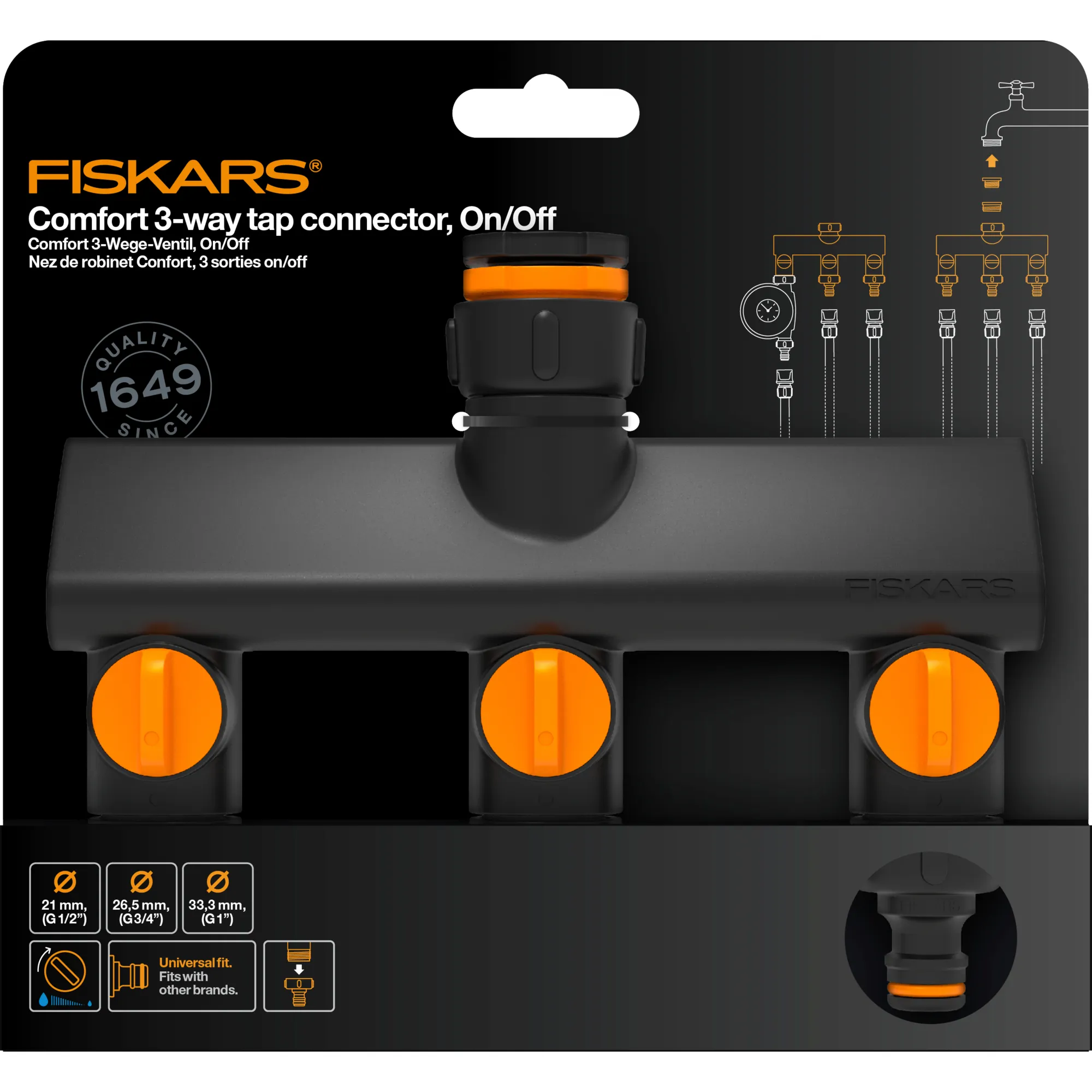 Fiskars 1070578 Comfort trigubas įjungiamas/išjungiamas skirtukas