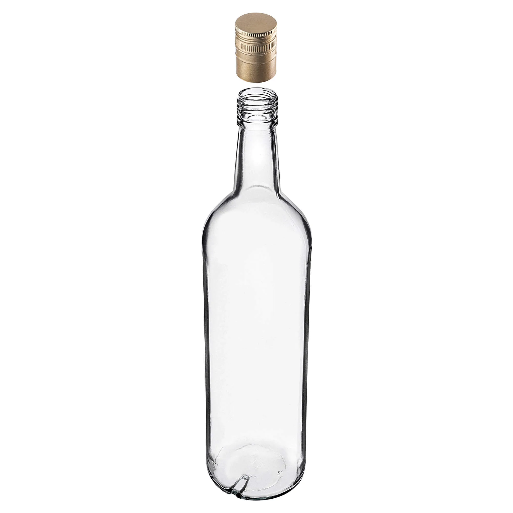 Monopol stikliniai buteliai 1000 ml su ilgu auksiniu dangteliu, 10 vnt.