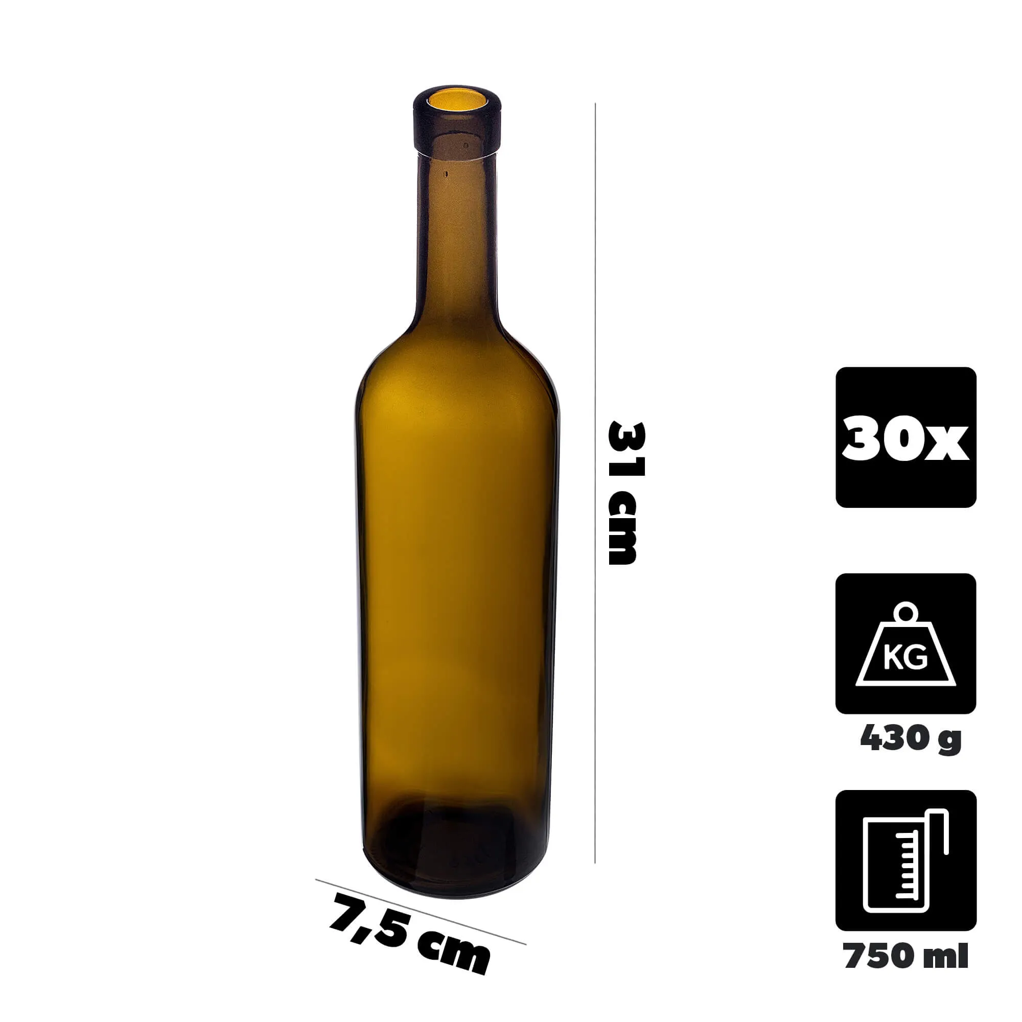 Biagio vyno butelis 750 ml alyvuogių spalvos be kamščio, 30 vnt.