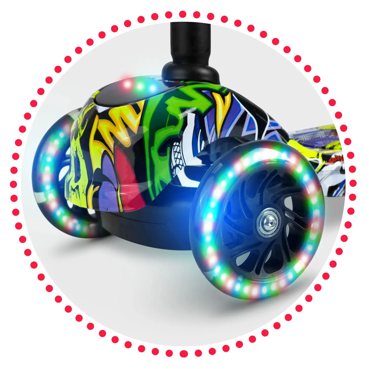 „Ricokids Piko“ triratis paspirtukas – juodas su spalvingais raštais - nuotrauka 1